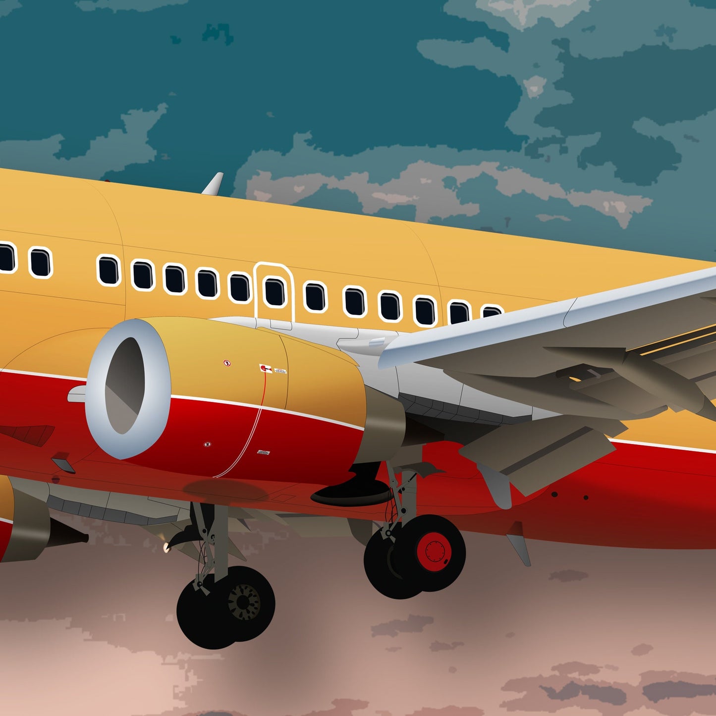 Southwest Boeing 737 Poster, boeing artwork, gift for pilot, aviation poster, aviation artwork, aviation gift, airliner, airplane, plane