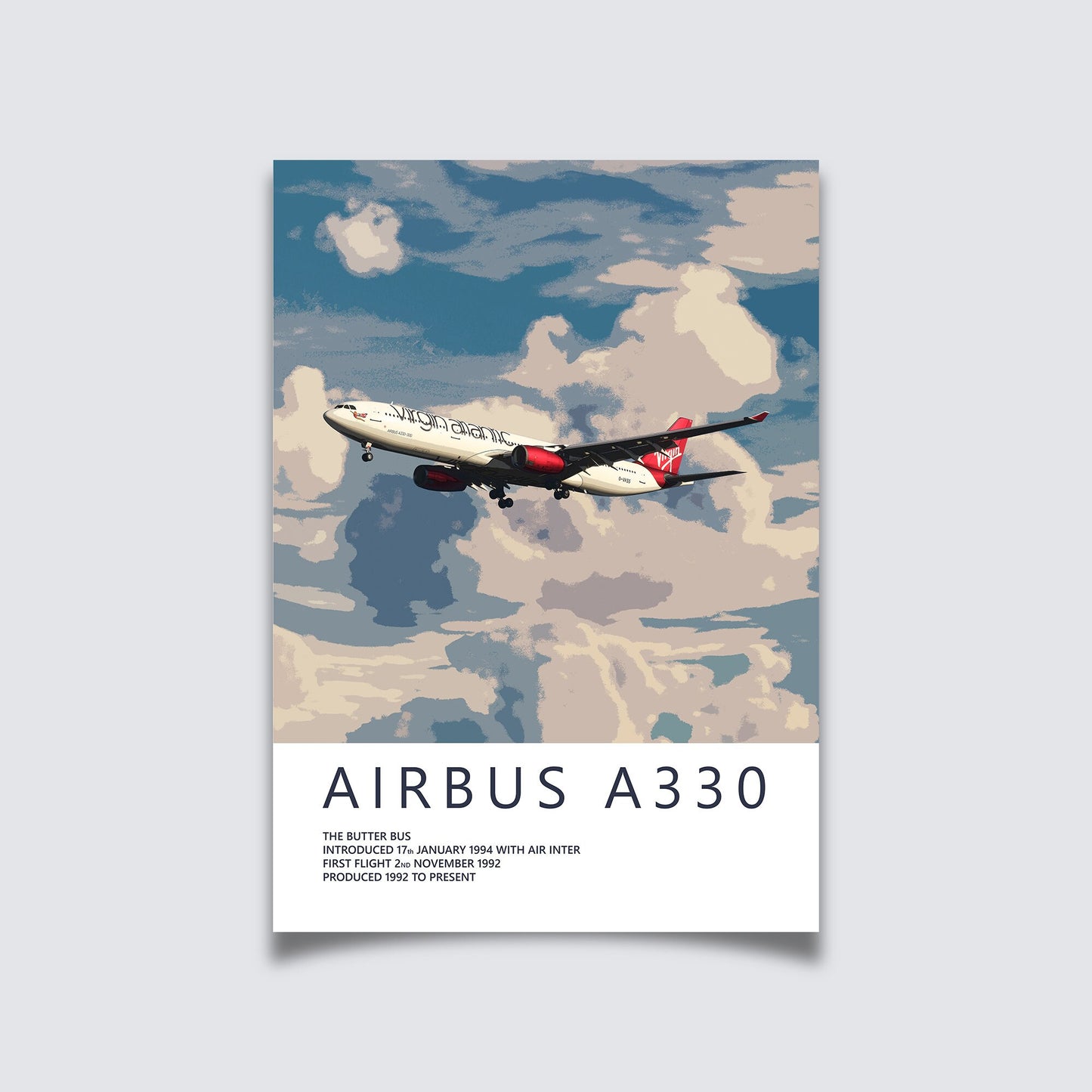 Virgin Atlantic Airbus A330 Poster - Aviation Art & Pilot Gifts - Airline Print, Aviation Decor, Flight Attendant, Aircraft Picture