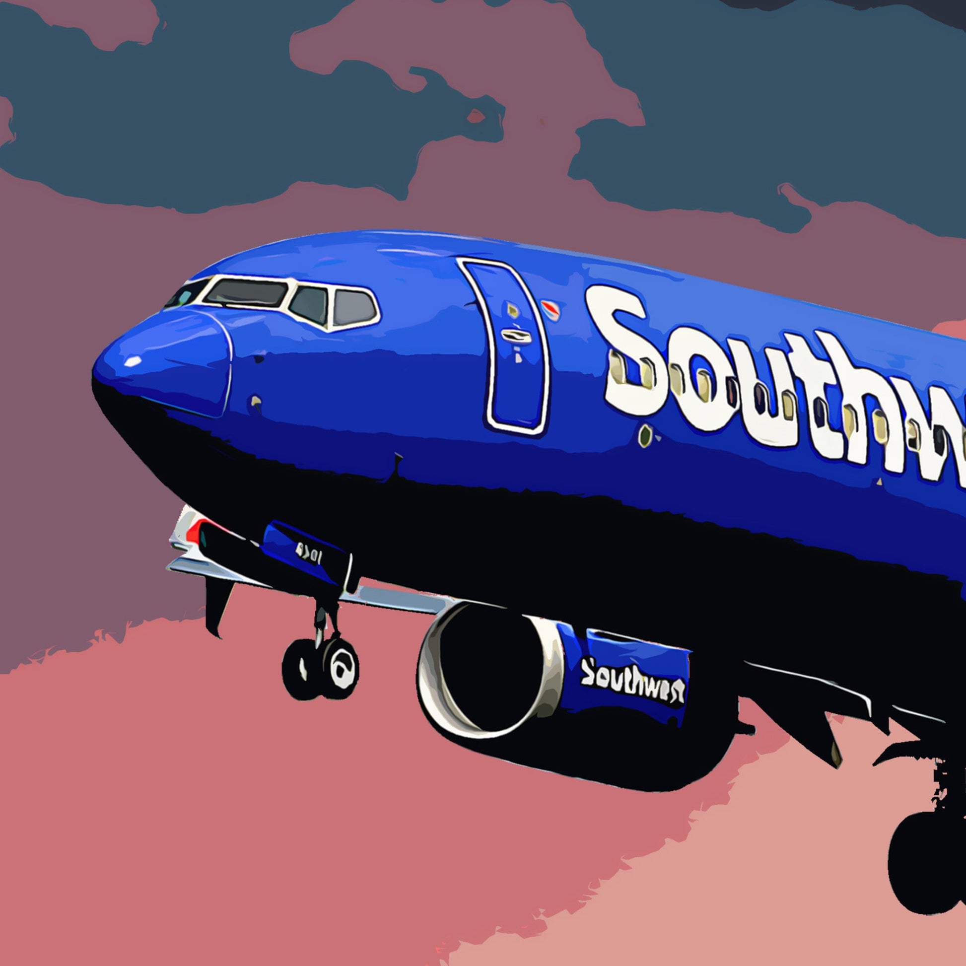 Southwest Boeing 737 Poster - Fine Aviation Artwork - Airplane Posters - Gift for pilots, cabin crew or plane enthusiasts