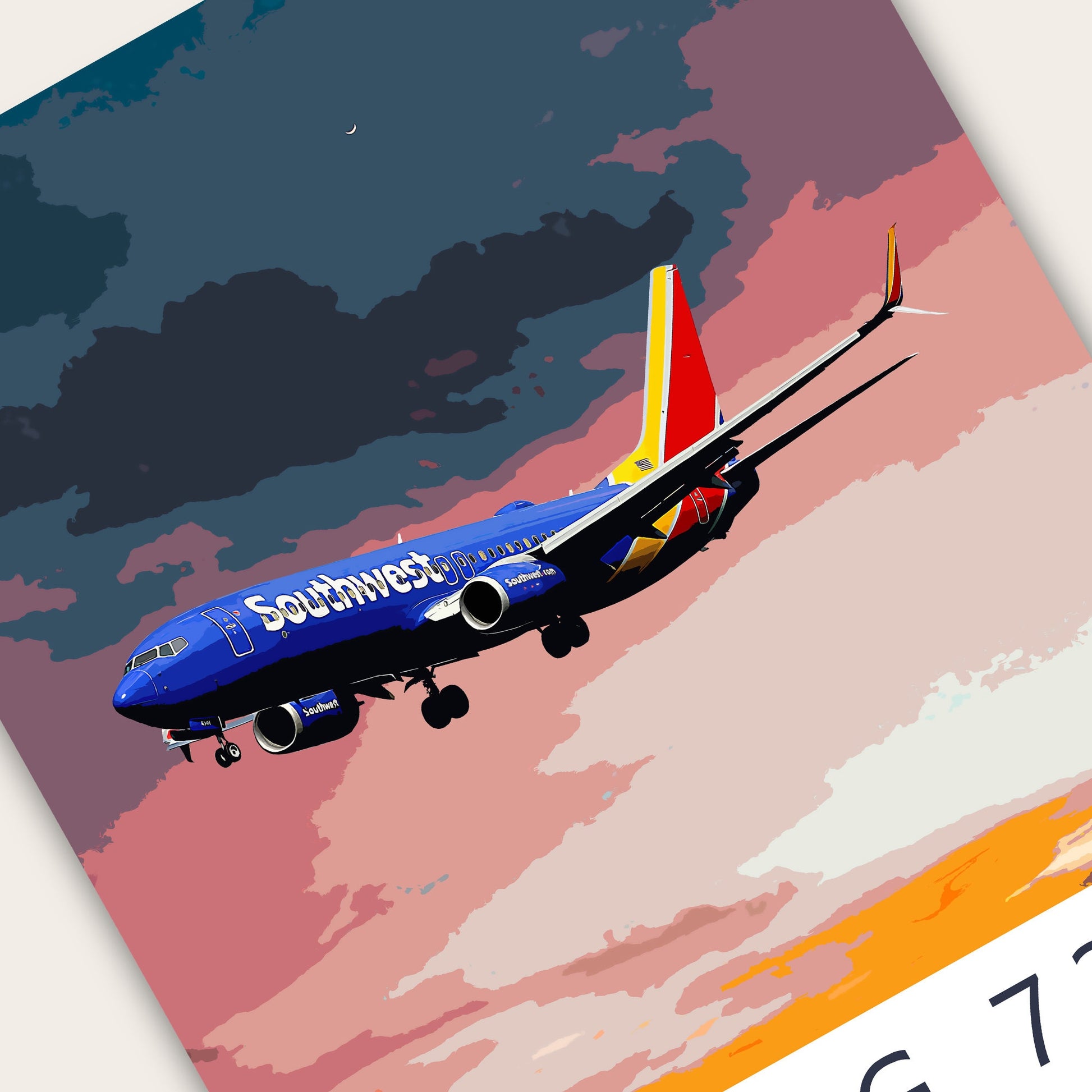 Southwest Boeing 737 Poster - Fine Aviation Artwork - Airplane Posters - Gift for pilots, cabin crew or plane enthusiasts