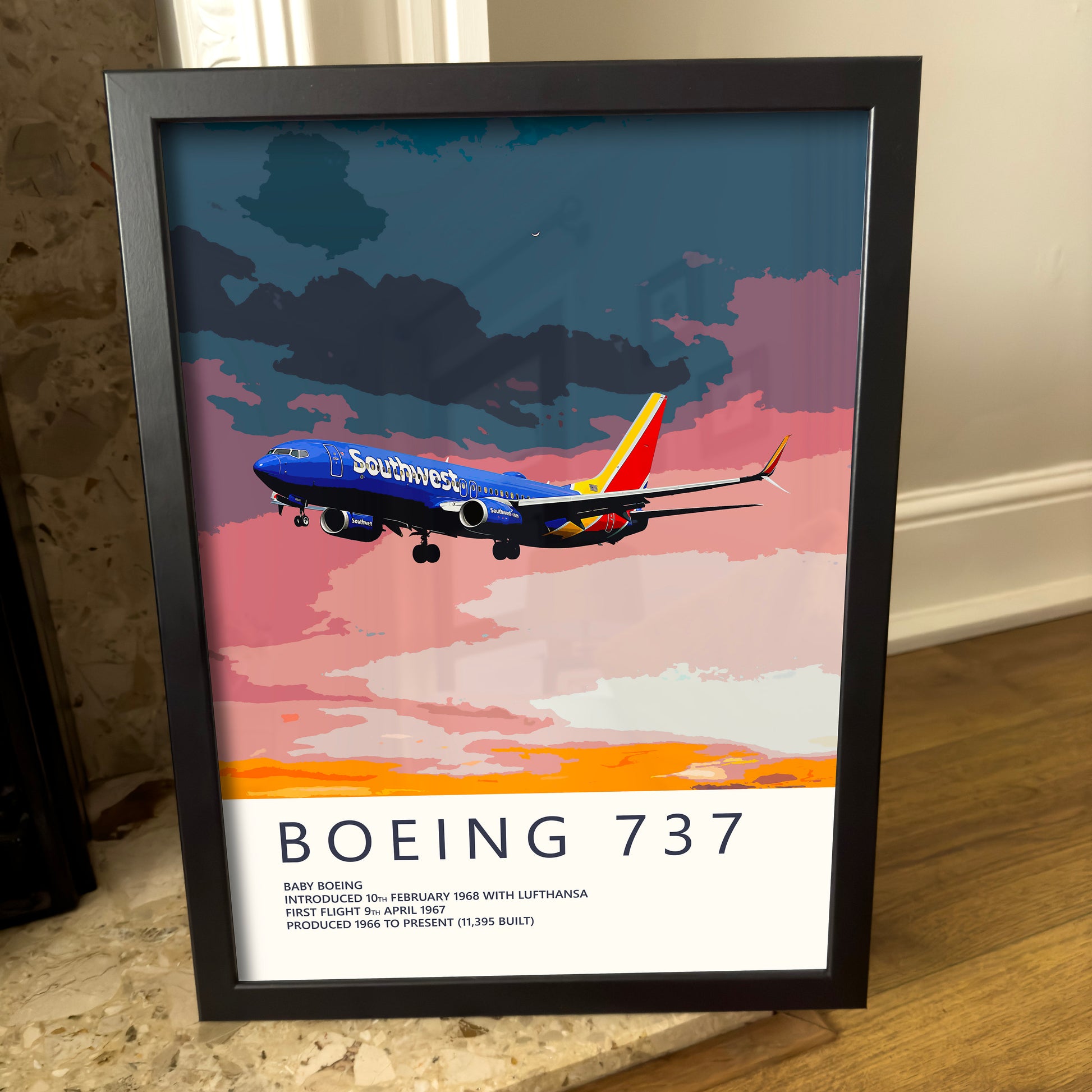 Southwest Boeing 737 Poster - Fine Aviation Artwork - Airplane Posters - Gift for pilots, cabin crew or plane enthusiasts