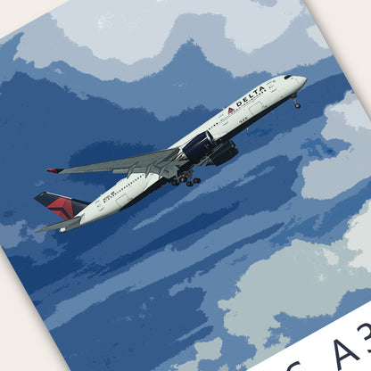 Delta Airlines Airbus A350 Poster - Fine Aviation Artwork - Fantastic gift for pilots, cabin crew or plane enthusiasts