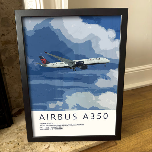 Delta Airlines Airbus A350 Poster - Fine Aviation Artwork - Fantastic gift for pilots, cabin crew or plane enthusiasts