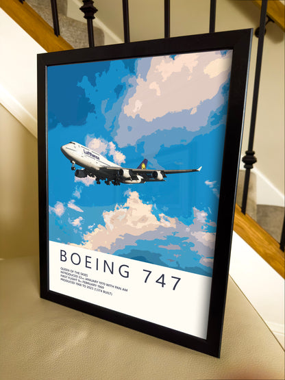 Lufthansa Boeing 747 Poster - Fine Aviation Artwork - Airplane Posters - Gift for pilots, cabin crew or plane enthusiasts