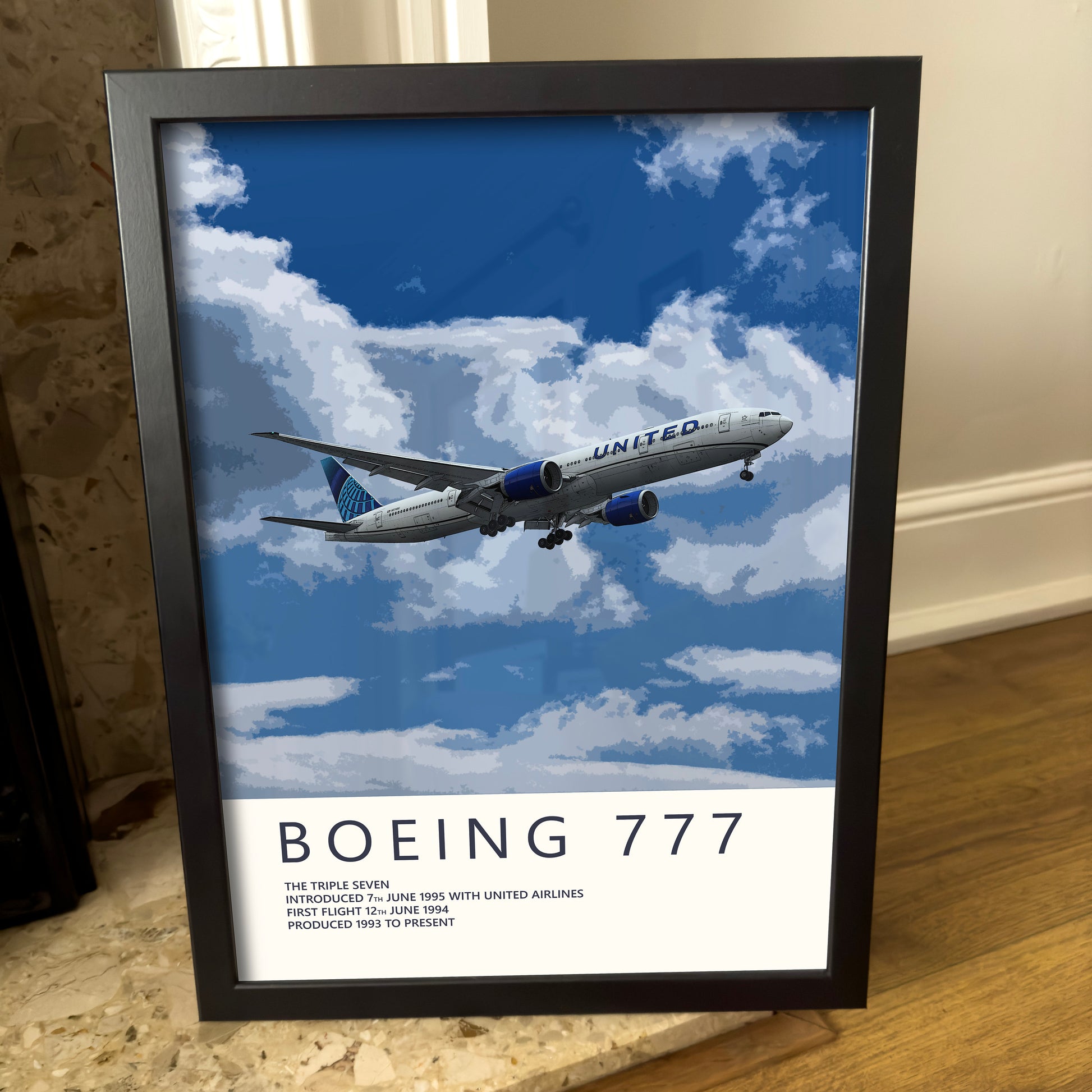 United Airlines Boeing 777 Poster - Fine Aviation Artwork - Fantastic gift for pilots, cabin crew or plane enthusiasts