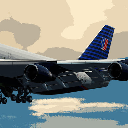 United Airlines Boeing 747 Poster - Fine Aviation Artwork - Fantastic gift for pilots, cabin crew or plane enthusiasts