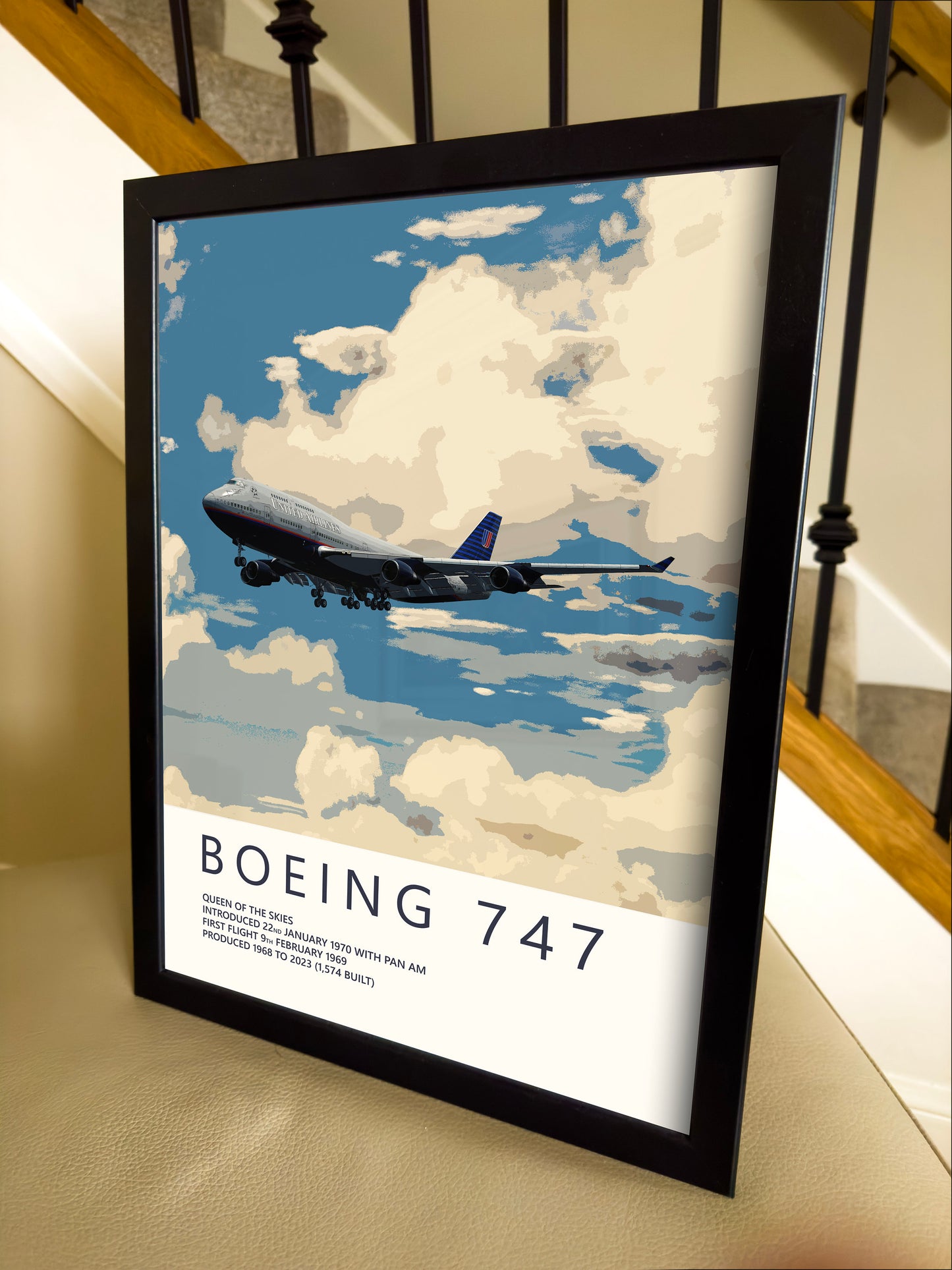 United Airlines Boeing 747 Poster - Fine Aviation Artwork - Fantastic gift for pilots, cabin crew or plane enthusiasts