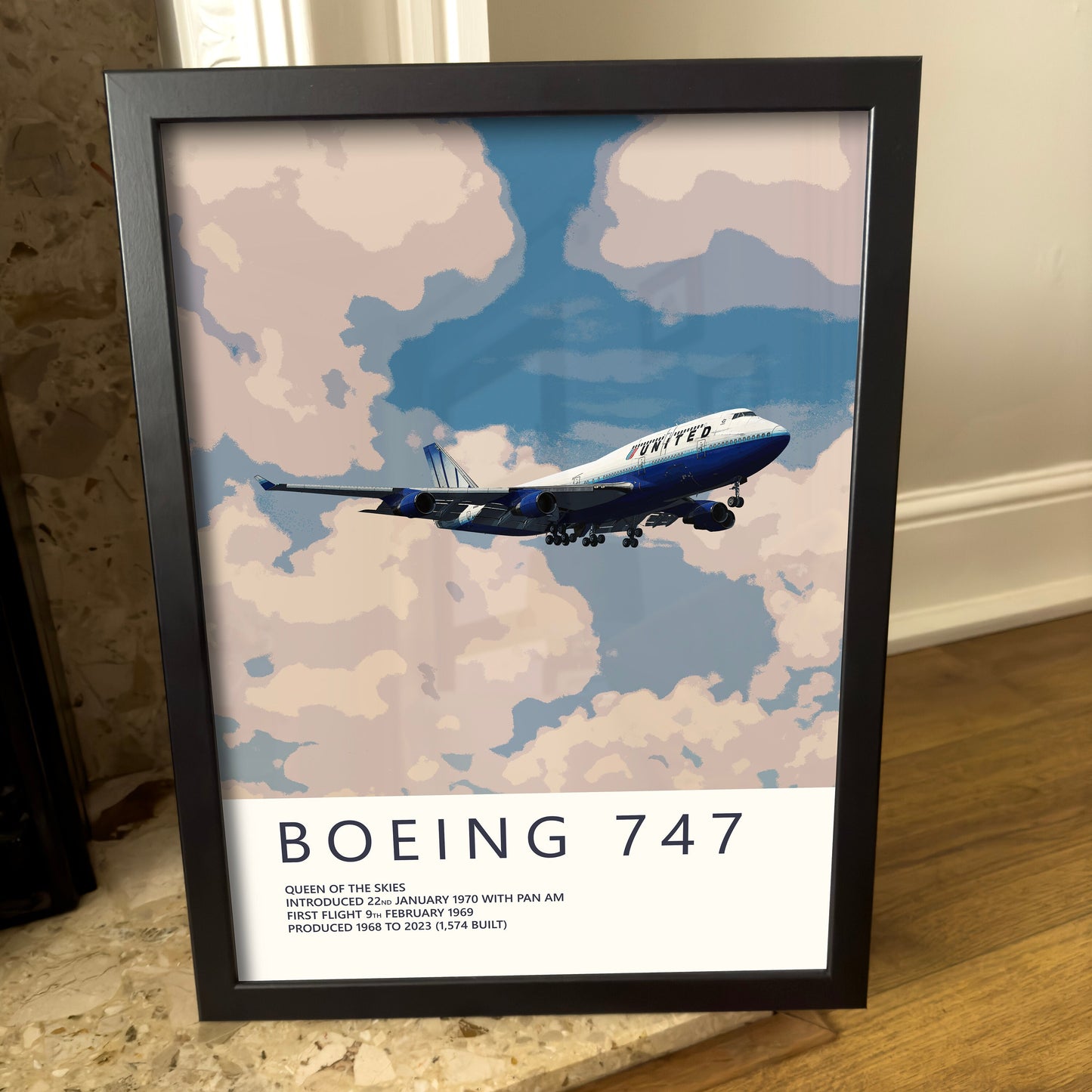 United Airlines Boeing 747 Poster - Fine Aviation Artwork - Fantastic gift for pilots, cabin crew or plane enthusiasts