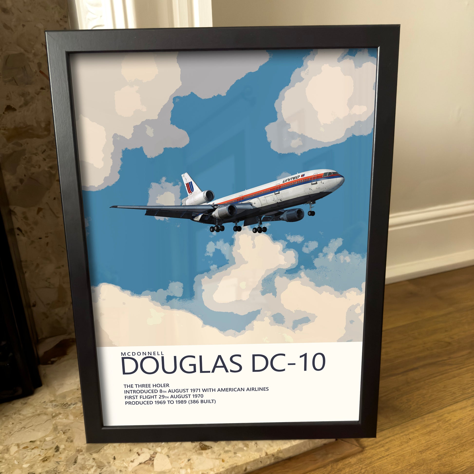 United Airlines McDonnell Douglas DC-10 Poster - Saul Bass Tulip - Plane art for aviation enthusiasts & pilot retirement gifts