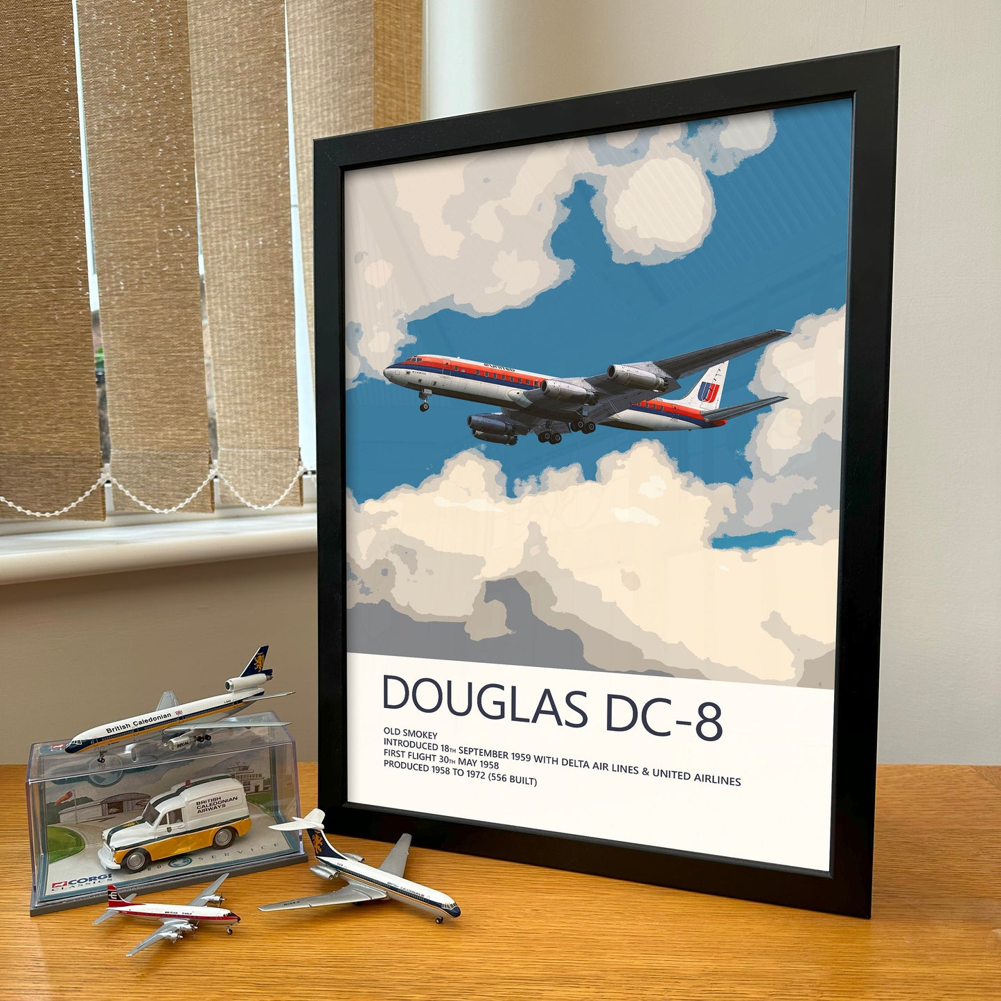 United Airlines Douglas DC-8 Poster - Saul Bass Tulip - Plane art for aviation enthusiasts & pilot retirement gifts, airplane artwork prints