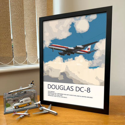 United Airlines Douglas DC-8 Poster - Saul Bass Tulip - Plane art for aviation enthusiasts & pilot retirement gifts, airplane artwork prints