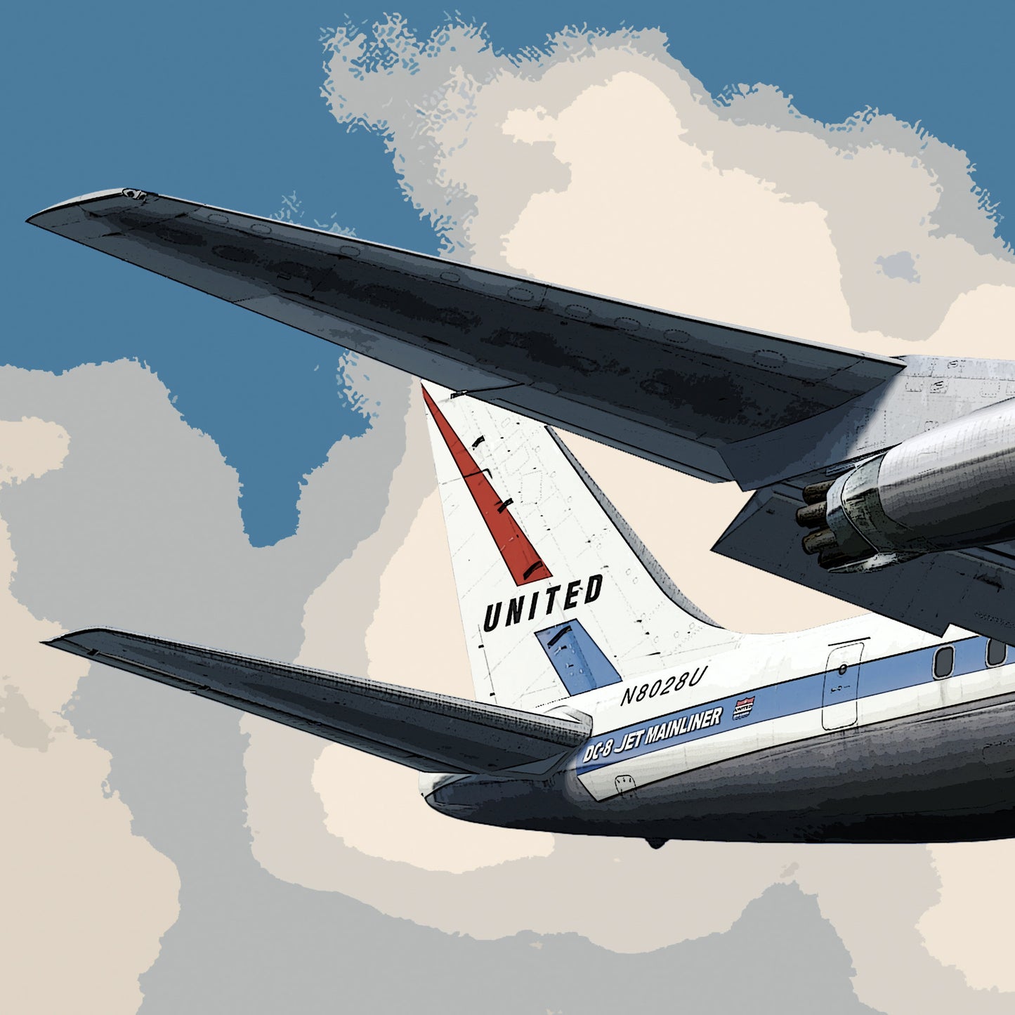 United Airlines Douglas DC-8 Poster - Fine Aviation Artwork - Fantastic gift for pilots, cabin crew or plane enthusiasts