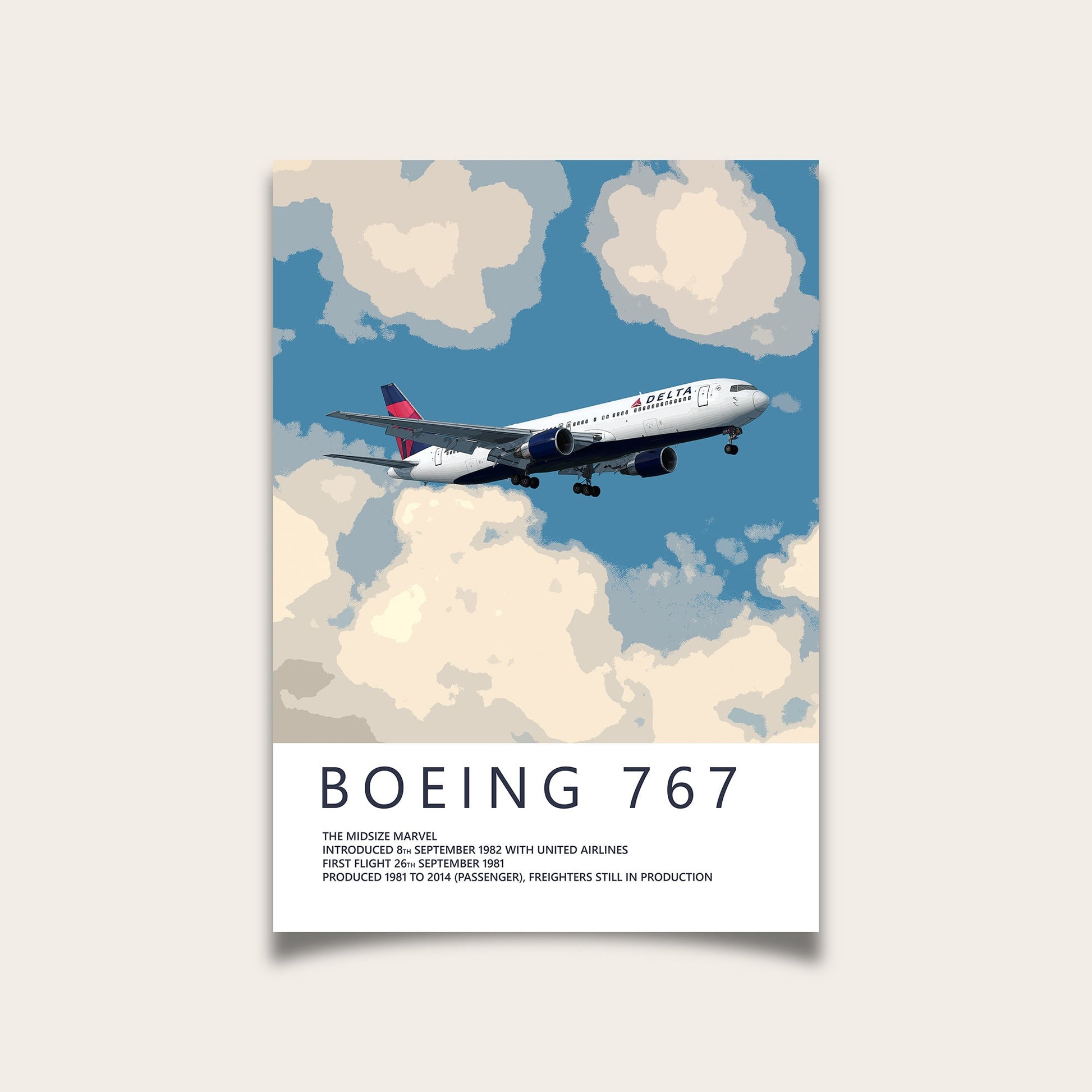 Delta Air Lines Boeing 767 Poster - Fine Aviation Artwork - Fantastic gift for pilots, cabin crew or plane enthusiasts