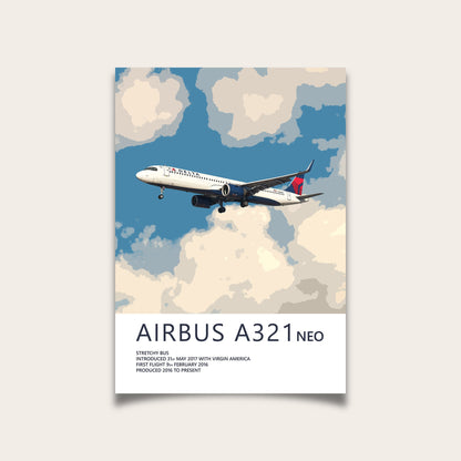 Delta Air Lines Airbus A321 NEO Poster - Fine Aviation Artwork - Fantastic gift for pilots, cabin crew or plane enthusiasts