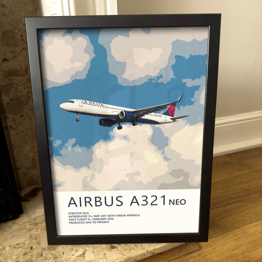 Delta Air Lines Airbus A321 NEO Poster - Fine Aviation Artwork - Fantastic gift for pilots, cabin crew or plane enthusiasts