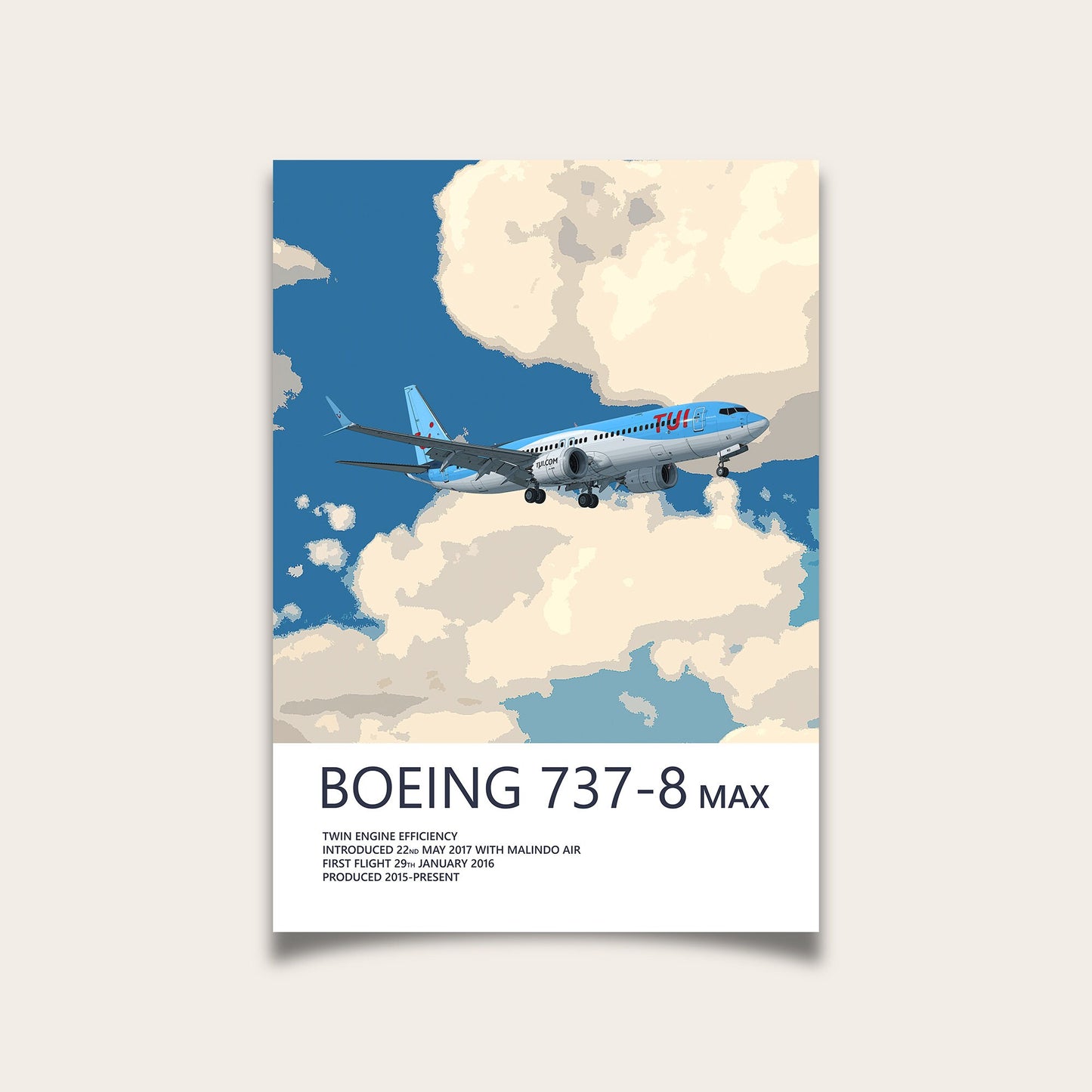 TUI Boeing 737 MAX Poster - Fine Aviation Artwork - Fantastic gift for pilots, cabin crew or plane enthusiasts