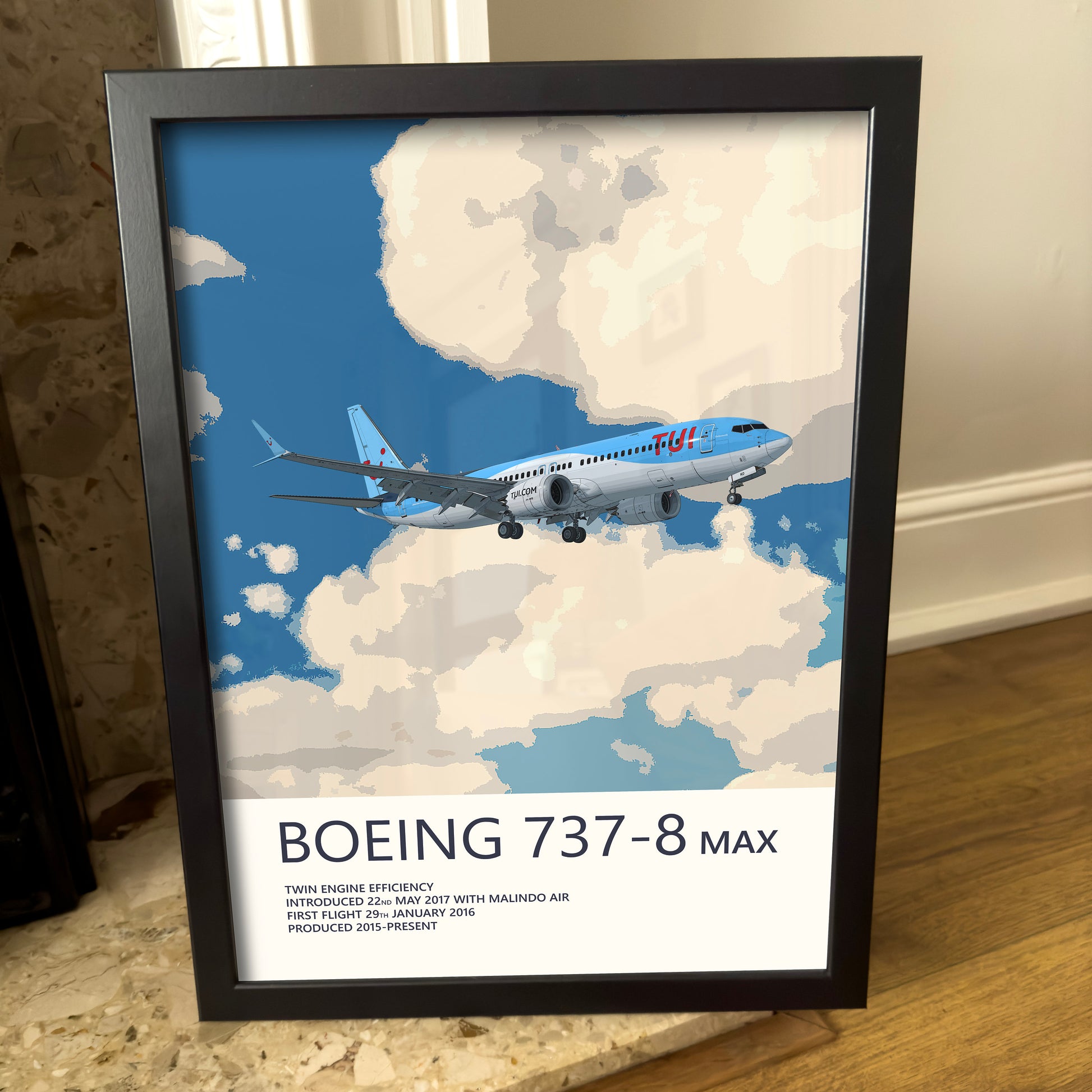 TUI Boeing 737 MAX Poster - Fine Aviation Artwork - Fantastic gift for pilots, cabin crew or plane enthusiasts