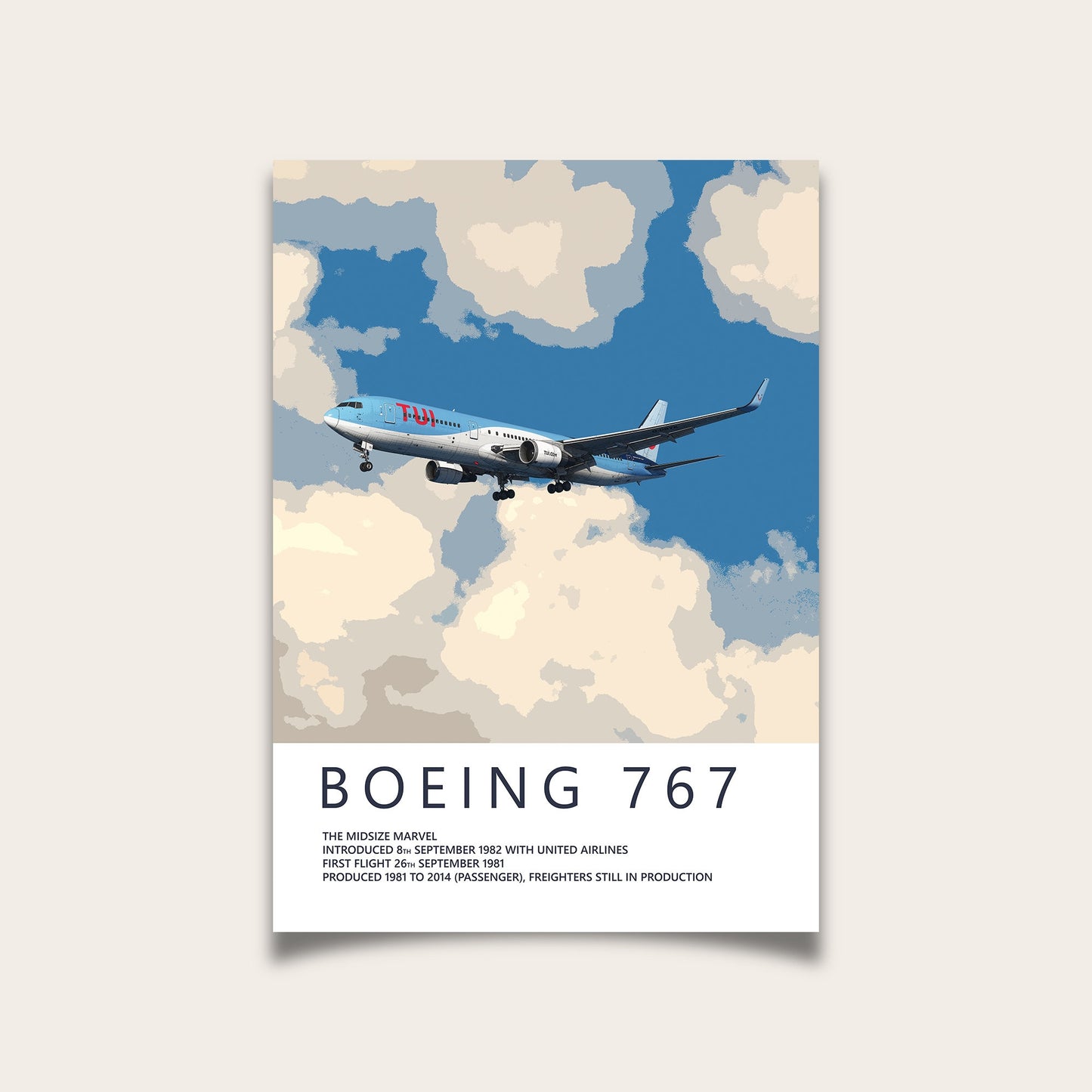 TUI Boeing 767 Poster - Fine Aviation Artwork - Airplane Posters - Gift for pilots, cabin crew or plane enthusiasts