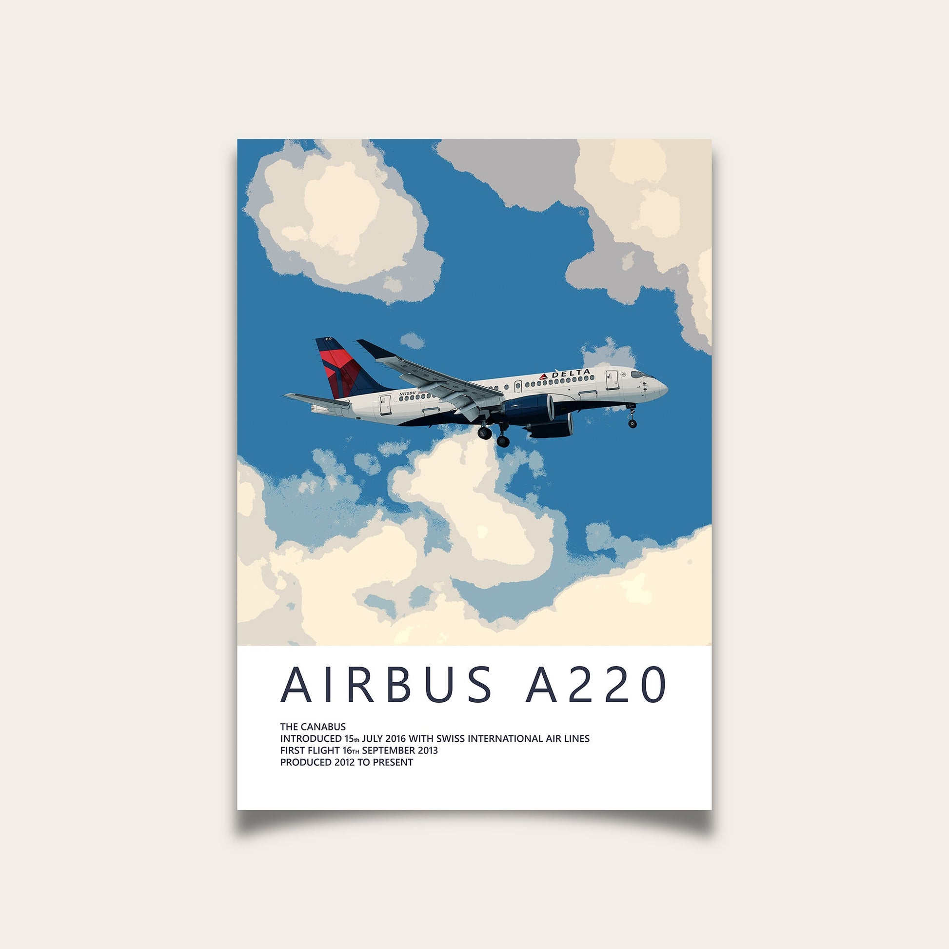 Delta Air Lines Airbus A220 Poster - Fine Aviation Artwork - Airplane Posters - Gift for pilots, cabin crew or plane enthusiasts