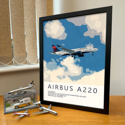 Delta Air Lines Airbus A220 Poster - Fine Aviation Artwork - Airplane Posters - Gift for pilots, cabin crew or plane enthusiasts