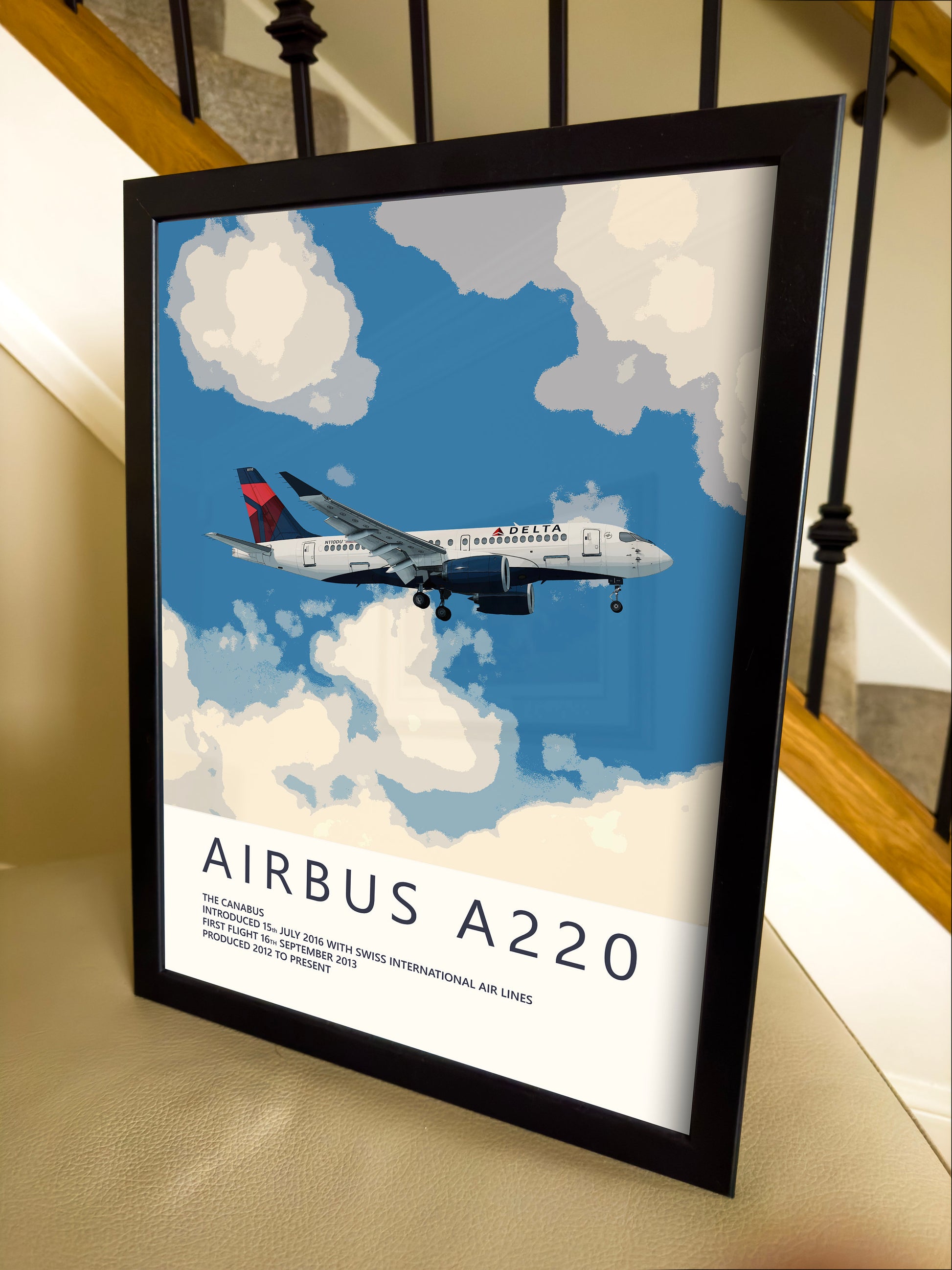 Delta Air Lines Airbus A220 Poster - Fine Aviation Artwork - Airplane Posters - Gift for pilots, cabin crew or plane enthusiasts