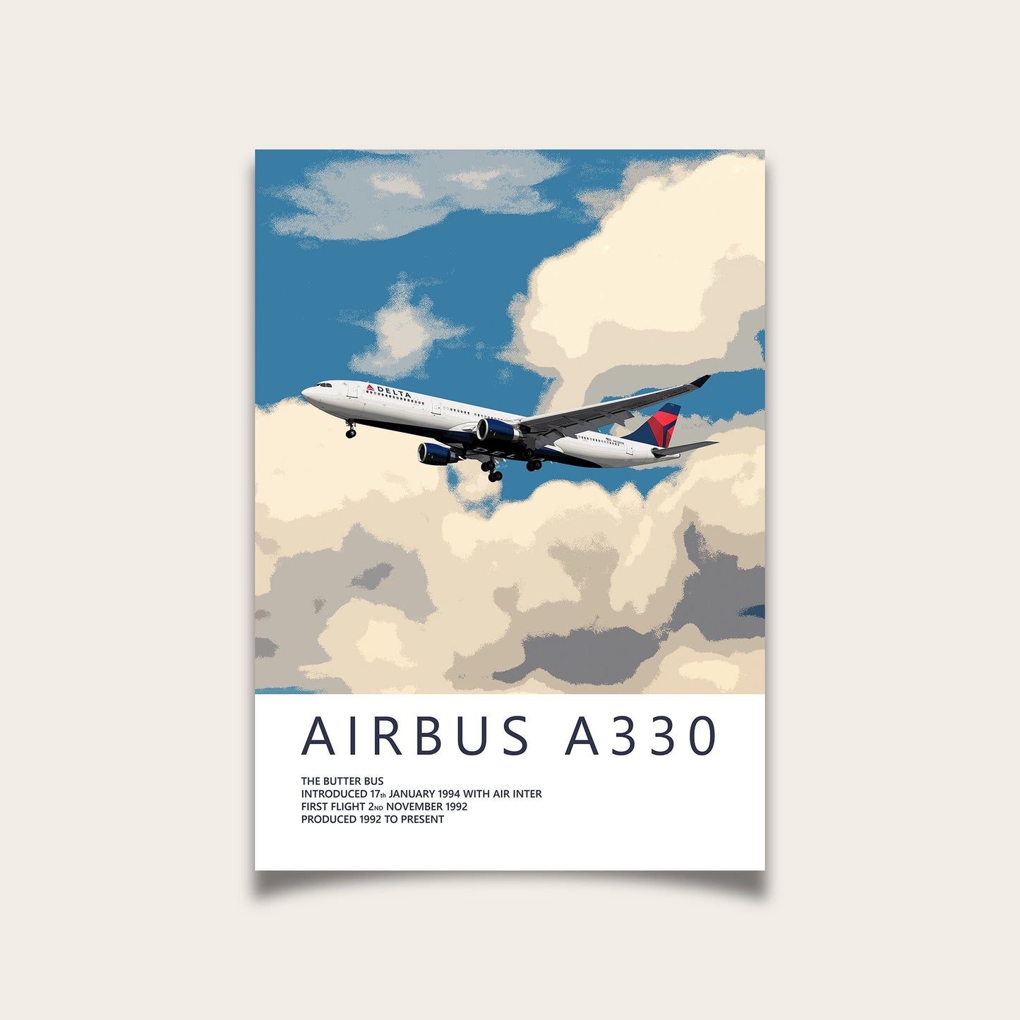 Delta Air Lines Airbus A330 Poster - Fine Aviation Artwork - Airplane Posters - Gift for pilots, cabin crew or plane enthusiasts