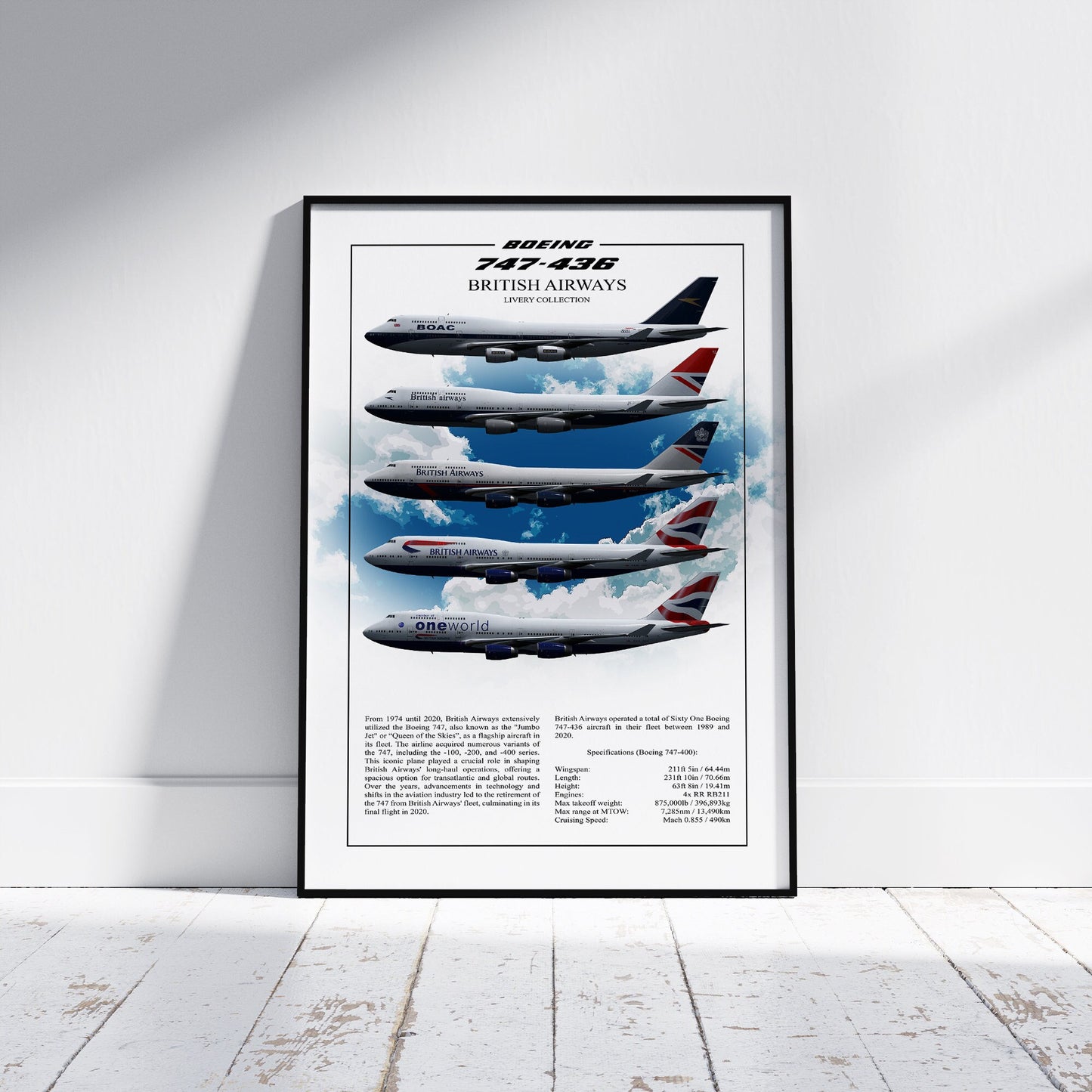 British Airways Boeing 747 Poster - Aviation Art for Pilots & Enthusiasts - Airline Print, Aircraft Picture, Plane Gift, Aviation Wall Decor