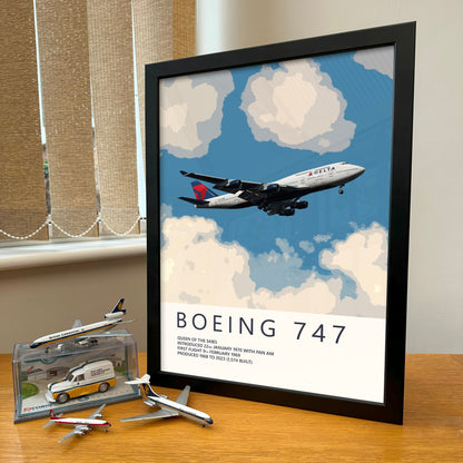 Delta Air Lines Boeing 747 Poster - Fine Aviation Artwork - Airplane Posters - Gift for pilots, cabin crew or plane enthusiasts