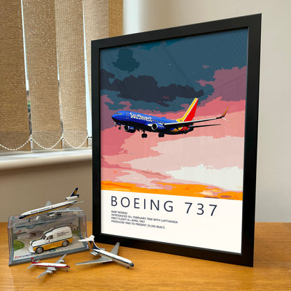 Southwest Boeing 737 Poster - Fine Aviation Artwork - Airplane Posters - Gift for pilots, cabin crew or plane enthusiasts