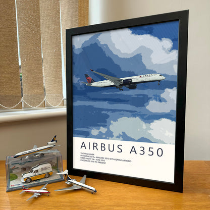 Delta Airlines Airbus A350 Poster - Fine Aviation Artwork - Fantastic gift for pilots, cabin crew or plane enthusiasts