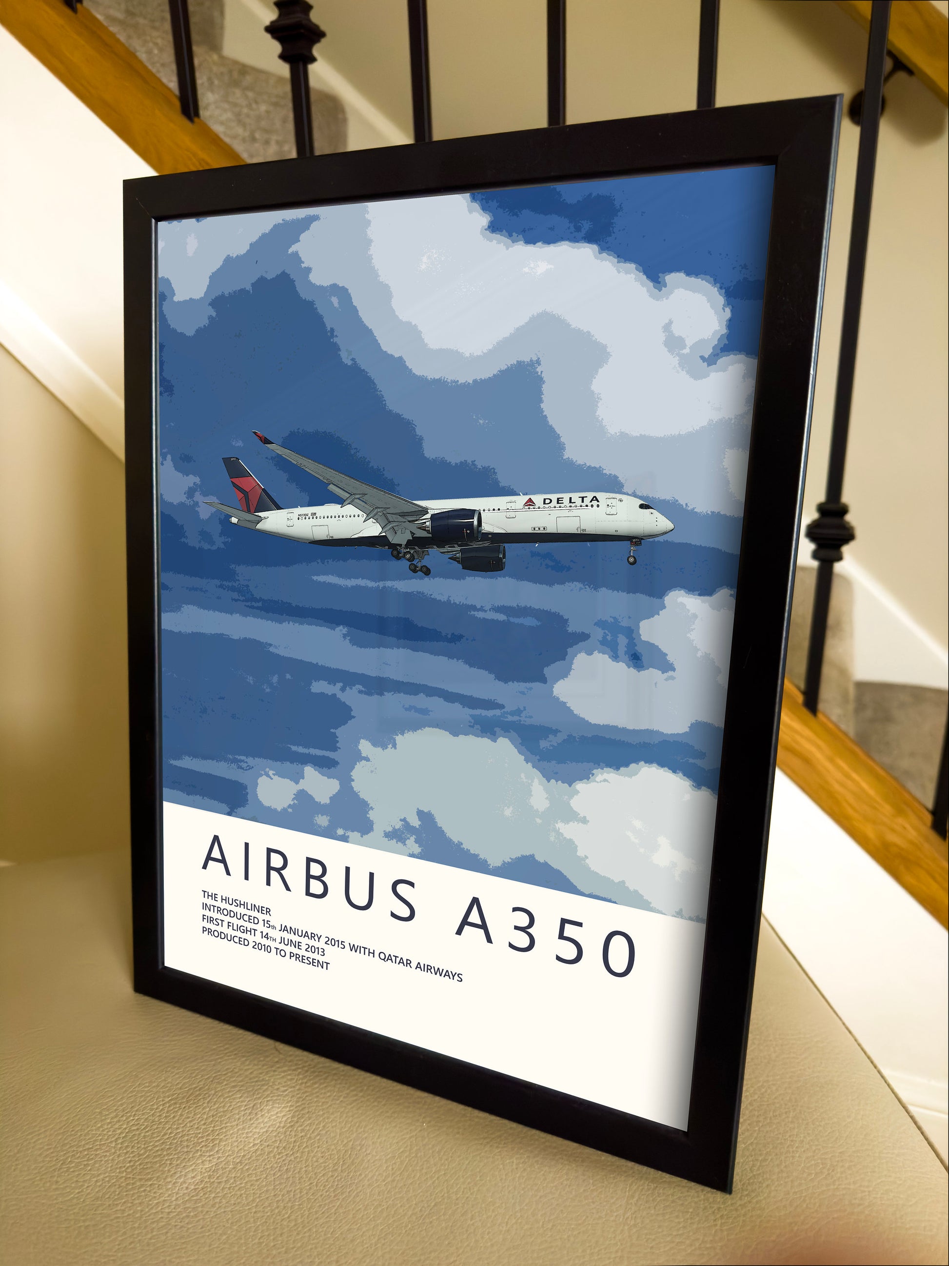 Delta Airlines Airbus A350 Poster - Fine Aviation Artwork - Fantastic gift for pilots, cabin crew or plane enthusiasts