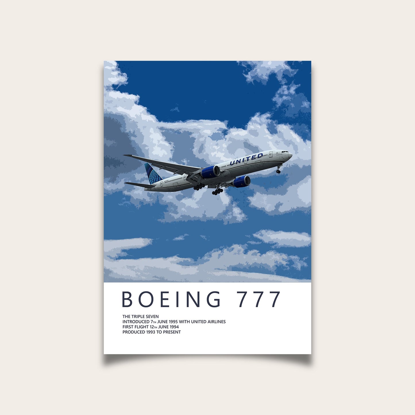 United Airlines Boeing 777 Poster - Fine Aviation Artwork - Fantastic gift for pilots, cabin crew or plane enthusiasts