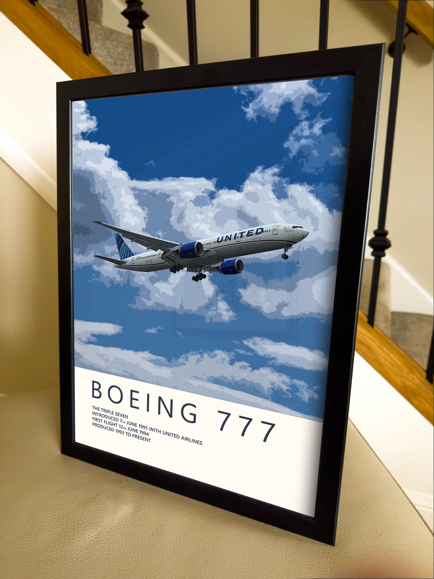 United Airlines Boeing 777 Poster - Fine Aviation Artwork - Fantastic gift for pilots, cabin crew or plane enthusiasts