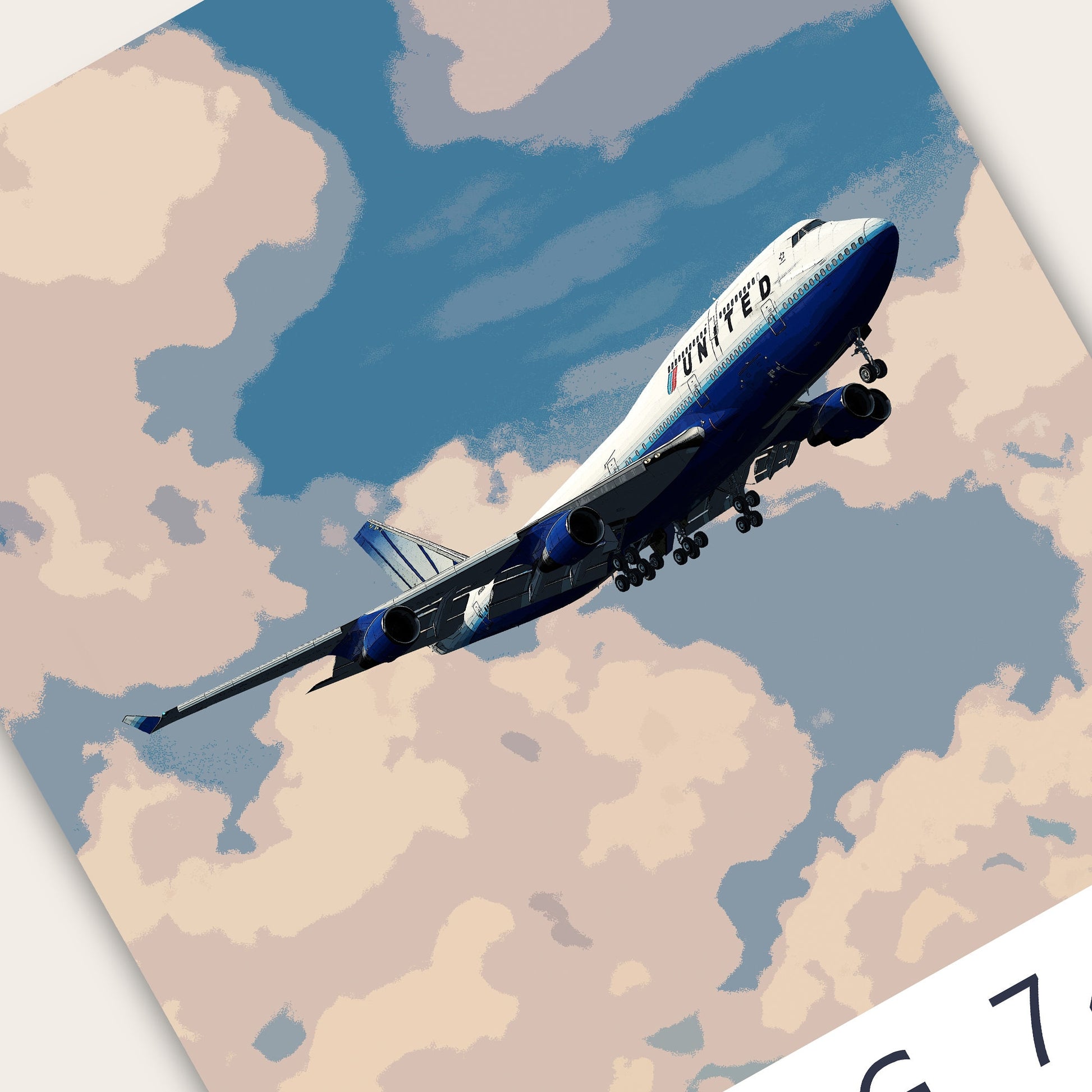 United Airlines Boeing 747 Poster - Fine Aviation Artwork - Fantastic gift for pilots, cabin crew or plane enthusiasts