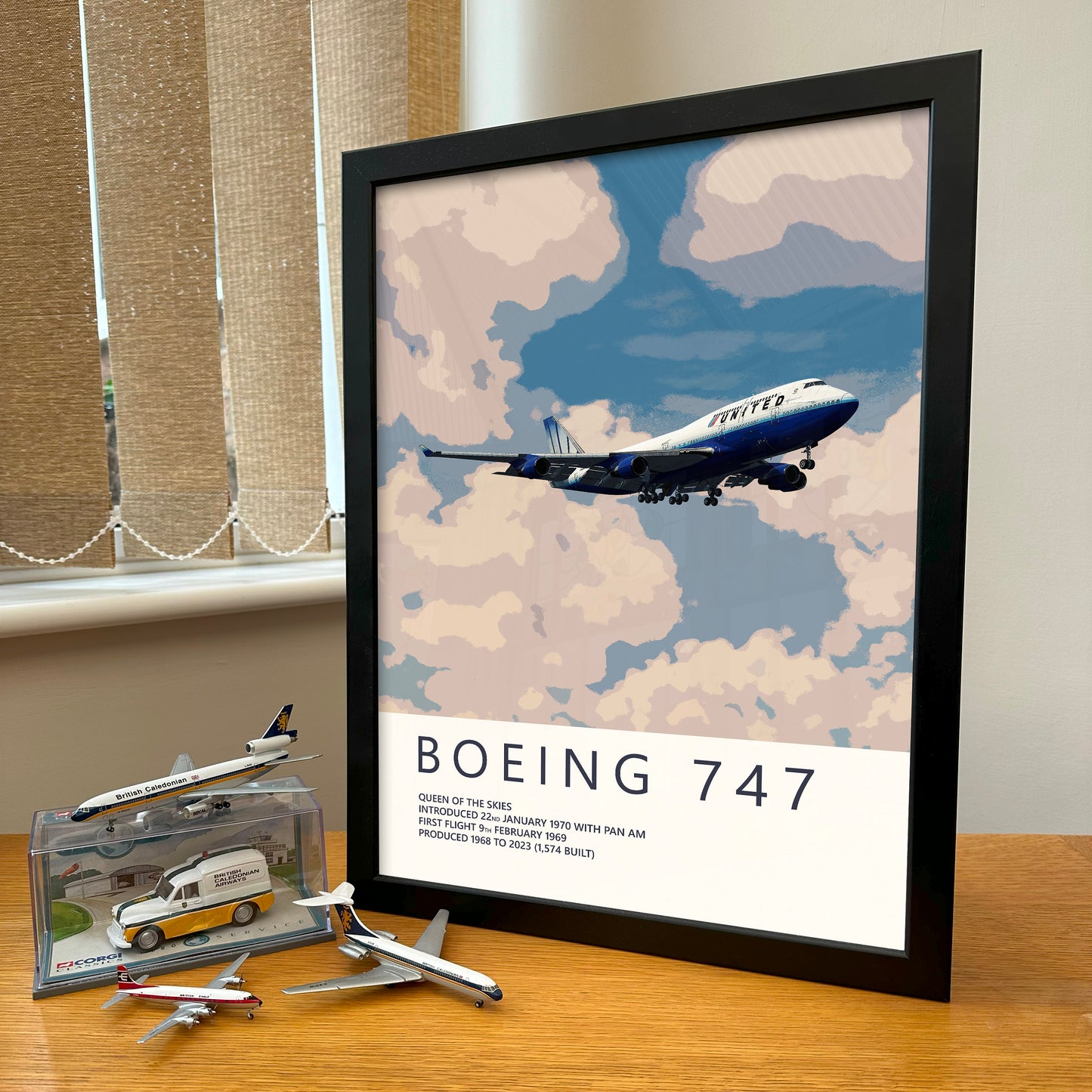 United Airlines Boeing 747 Poster - Fine Aviation Artwork - Fantastic gift for pilots, cabin crew or plane enthusiasts