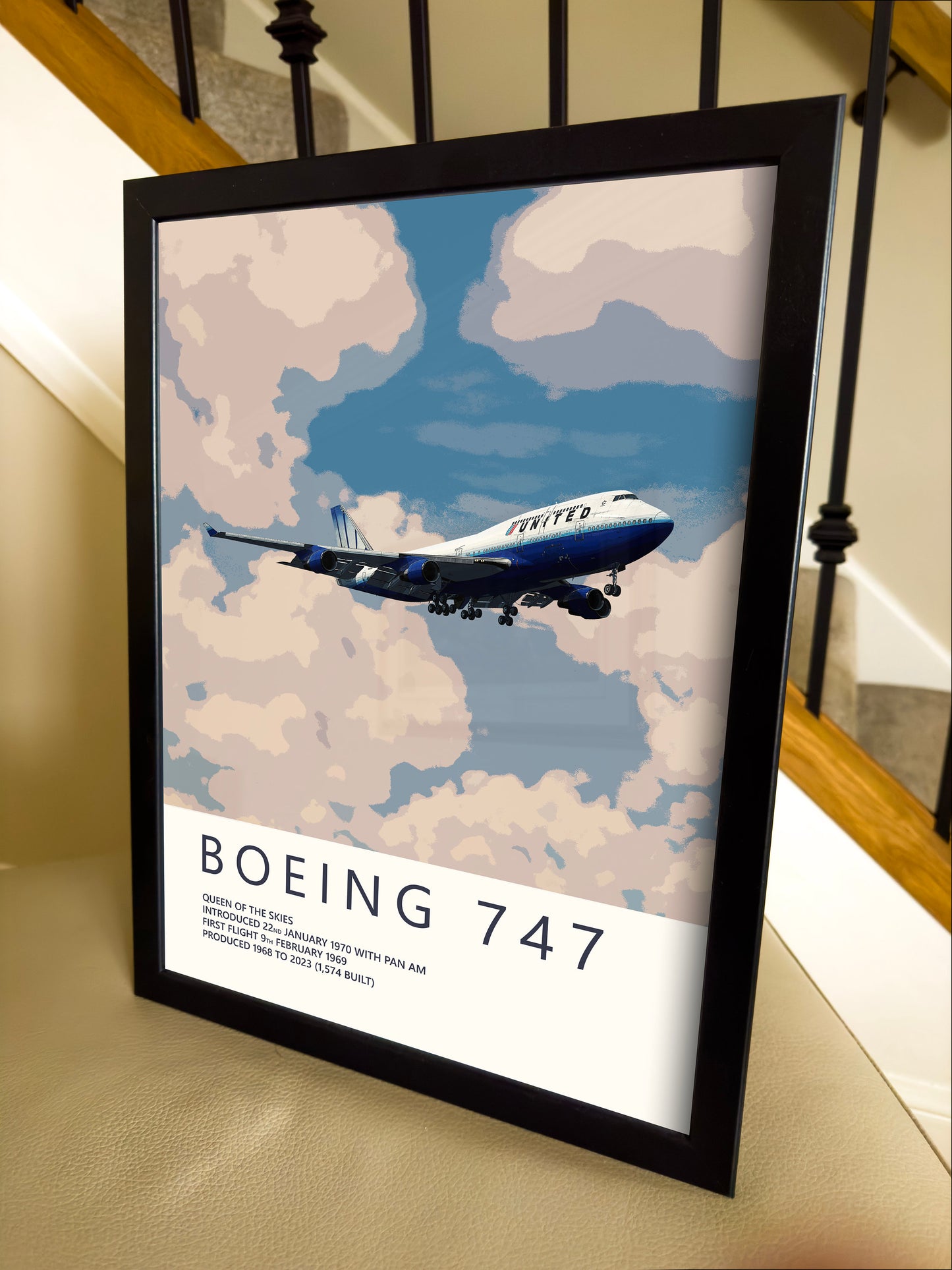 United Airlines Boeing 747 Poster - Fine Aviation Artwork - Fantastic gift for pilots, cabin crew or plane enthusiasts