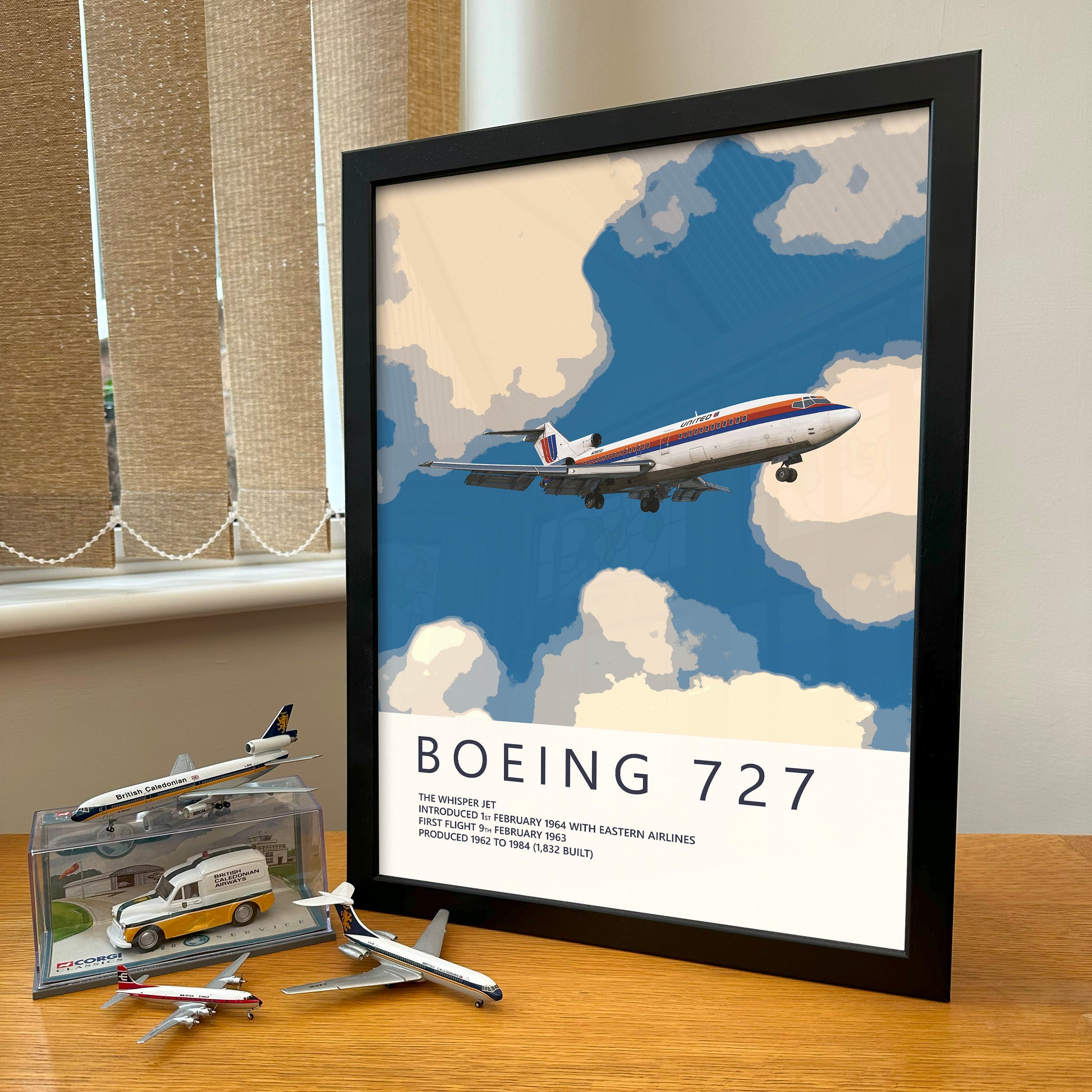 United Airlines Boeing 727 Poster - Saul Bass Tulip - Plane art for aviation enthusiasts & pilot retirement gifts, airplane artwork prints