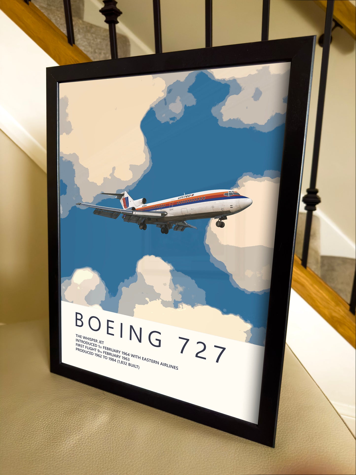 United Airlines Boeing 727 Poster - Saul Bass Tulip - Plane art for aviation enthusiasts & pilot retirement gifts, airplane artwork prints