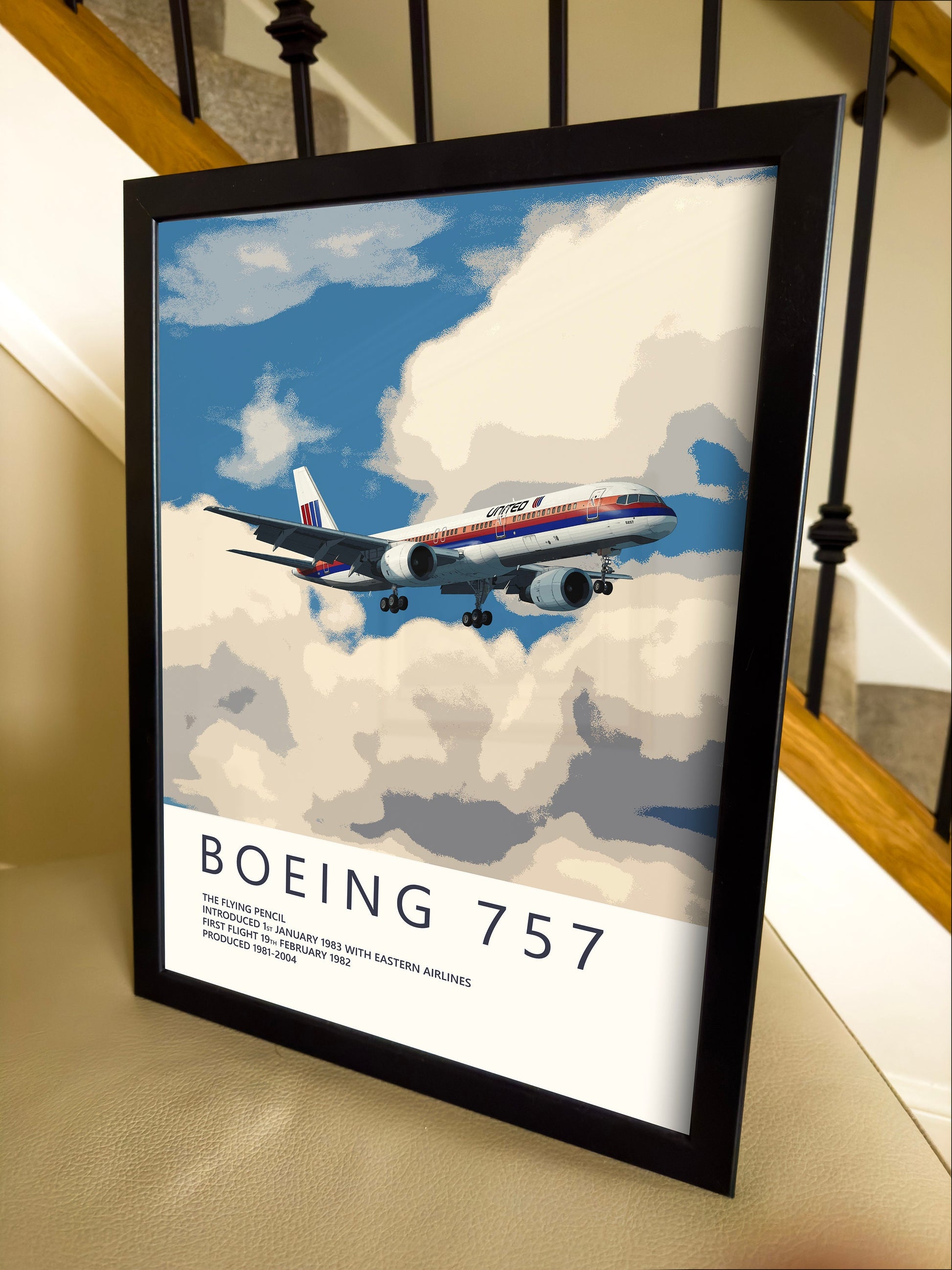 United Airlines Boeing 757 Poster - Saul Bass Tulip - Plane art for aviation enthusiasts & pilot retirement gifts, airplane artwork prints