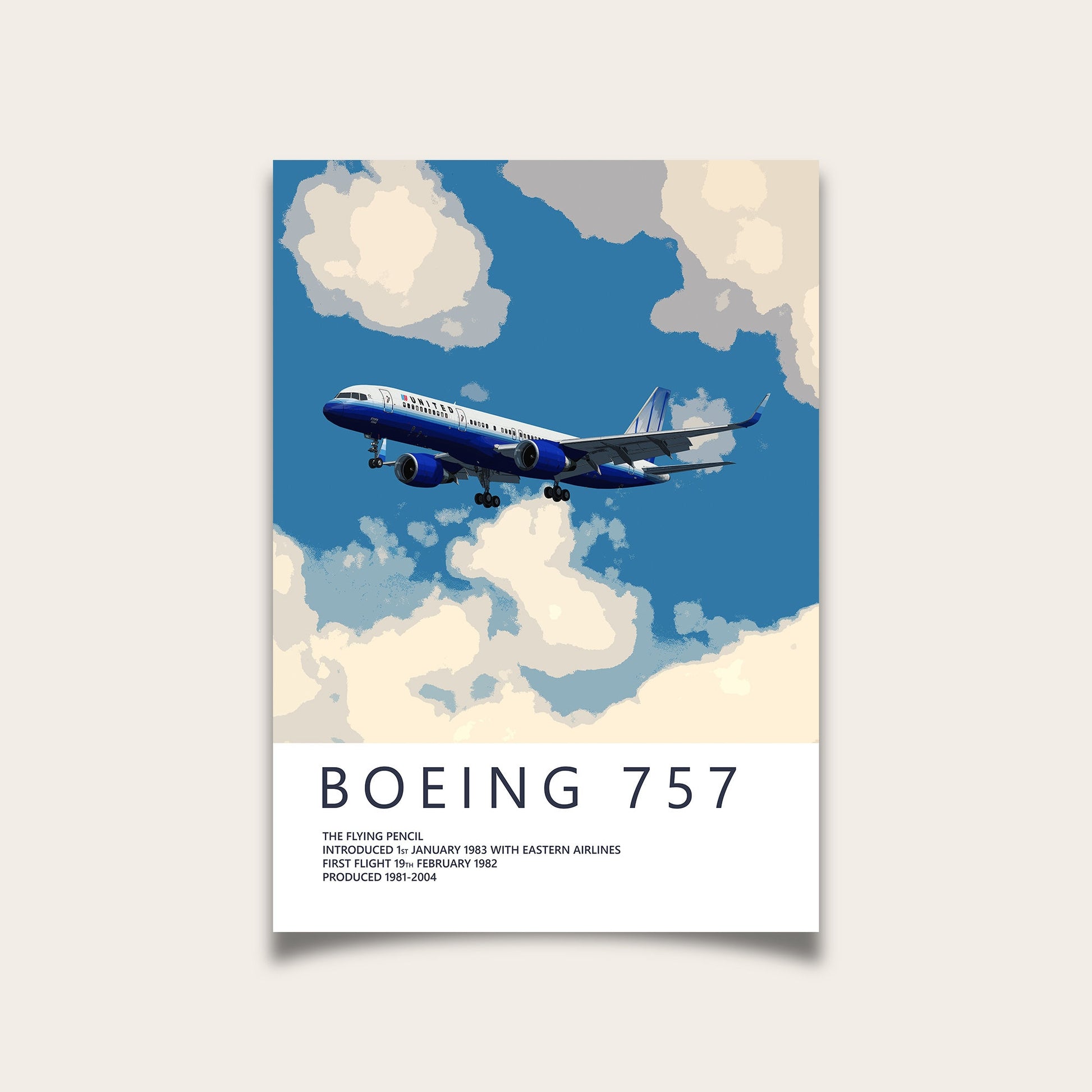 United Airlines Boeing 757 Poster - Fine Aviation Artwork - Fantastic gift for pilots, cabin crew or plane enthusiasts