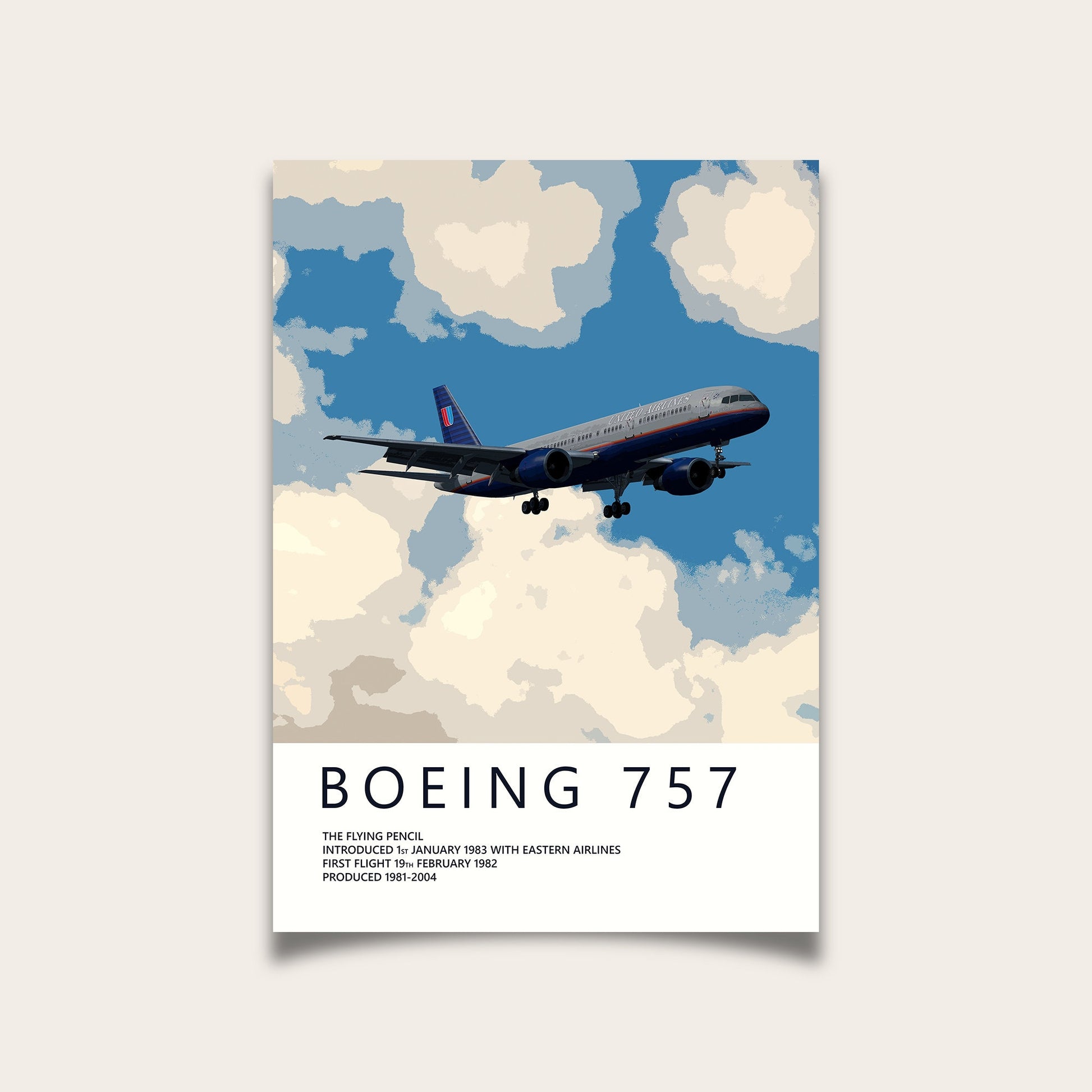 United Airlines Boeing 757 Poster - Fine Aviation Artwork - Fantastic gift for pilots, cabin crew or plane enthusiasts