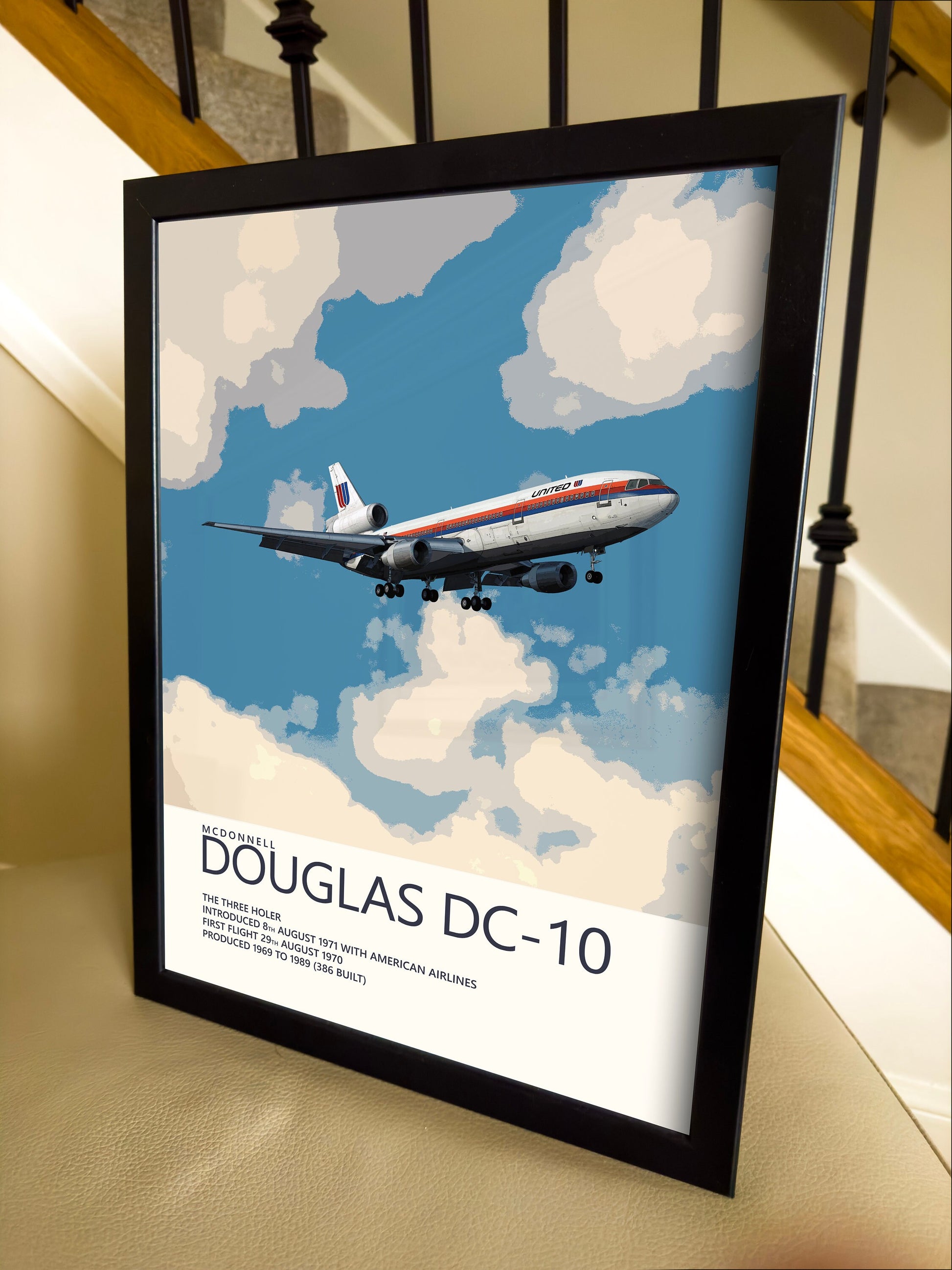 United Airlines McDonnell Douglas DC-10 Poster - Saul Bass Tulip - Plane art for aviation enthusiasts & pilot retirement gifts