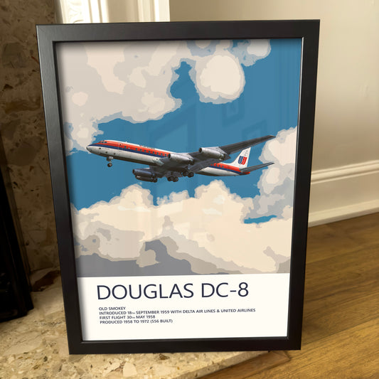 United Airlines Douglas DC-8 Poster - Saul Bass Tulip - Plane art for aviation enthusiasts & pilot retirement gifts, airplane artwork prints