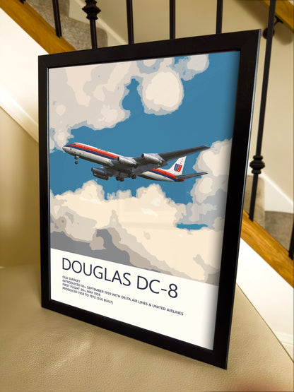 United Airlines Douglas DC-8 Poster - Saul Bass Tulip - Plane art for aviation enthusiasts & pilot retirement gifts, airplane artwork prints