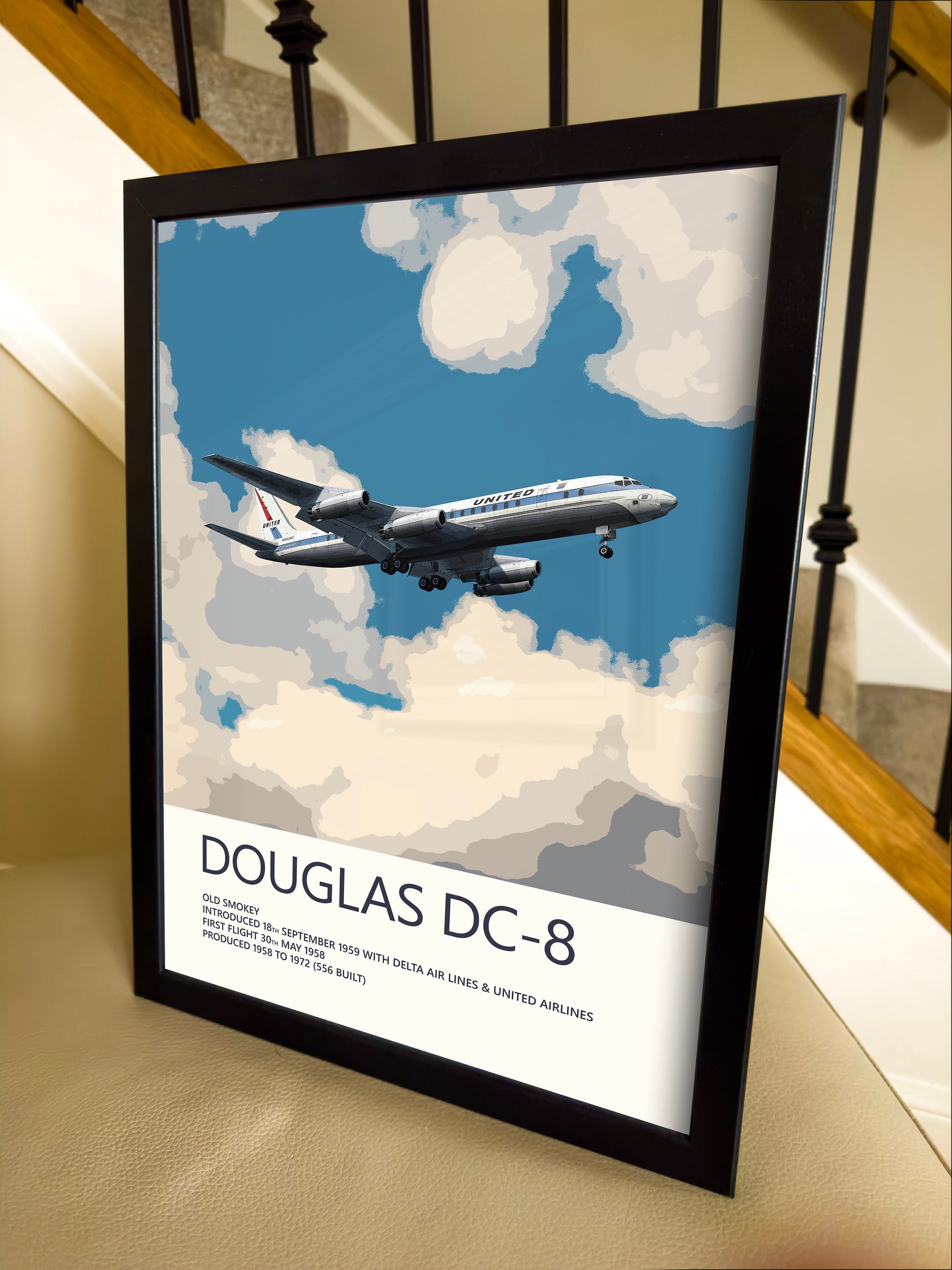 United Airlines Douglas DC-8 Poster - Fine Aviation Artwork - Fantastic gift for pilots, cabin crew or plane enthusiasts