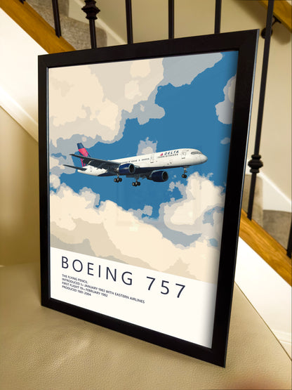 Delta Air Lines Boeing 757 Poster - Fine Aviation Artwork - Fantastic gift for pilots, cabin crew or plane enthusiasts