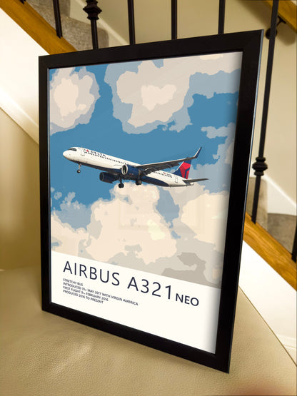 Delta Air Lines Airbus A321 NEO Poster - Fine Aviation Artwork - Fantastic gift for pilots, cabin crew or plane enthusiasts