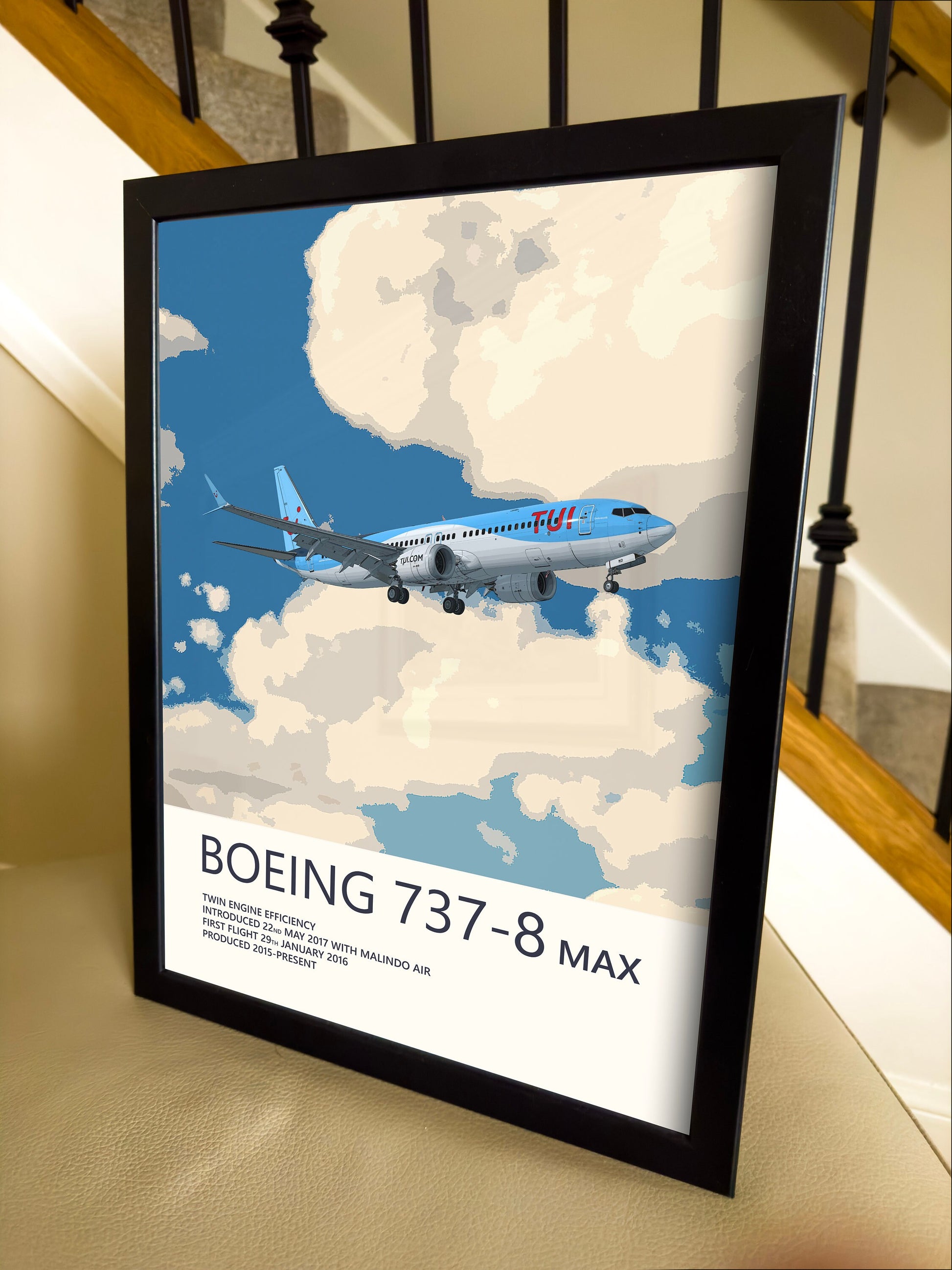 TUI Boeing 737 MAX Poster - Fine Aviation Artwork - Fantastic gift for pilots, cabin crew or plane enthusiasts