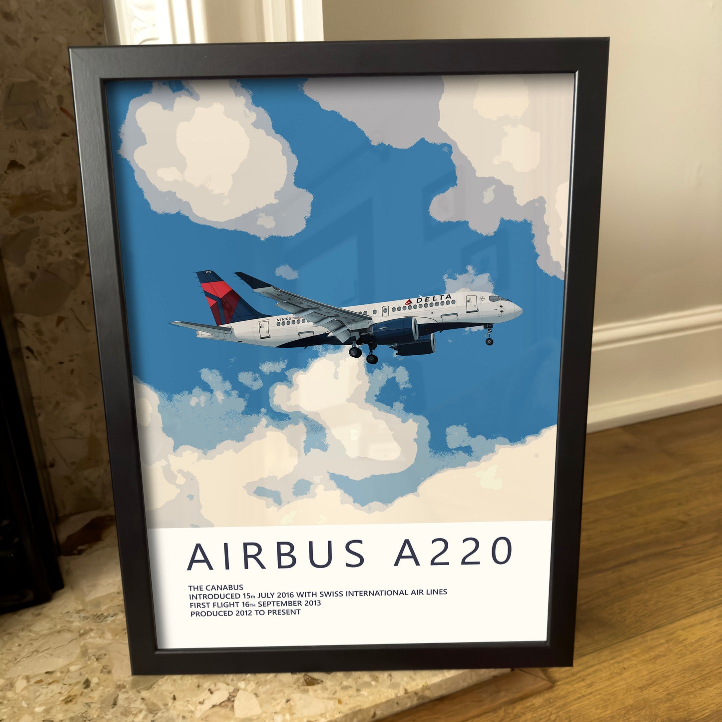 Delta Air Lines Airbus A220 Poster - Fine Aviation Artwork - Airplane Posters - Gift for pilots, cabin crew or plane enthusiasts