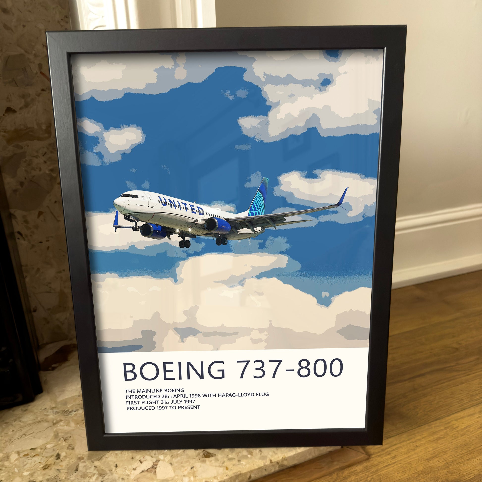 United Airlines Boeing 737 Poster - Plane art for aviation enthusiasts & pilot retirement gifts, airline and airplane artwork prints